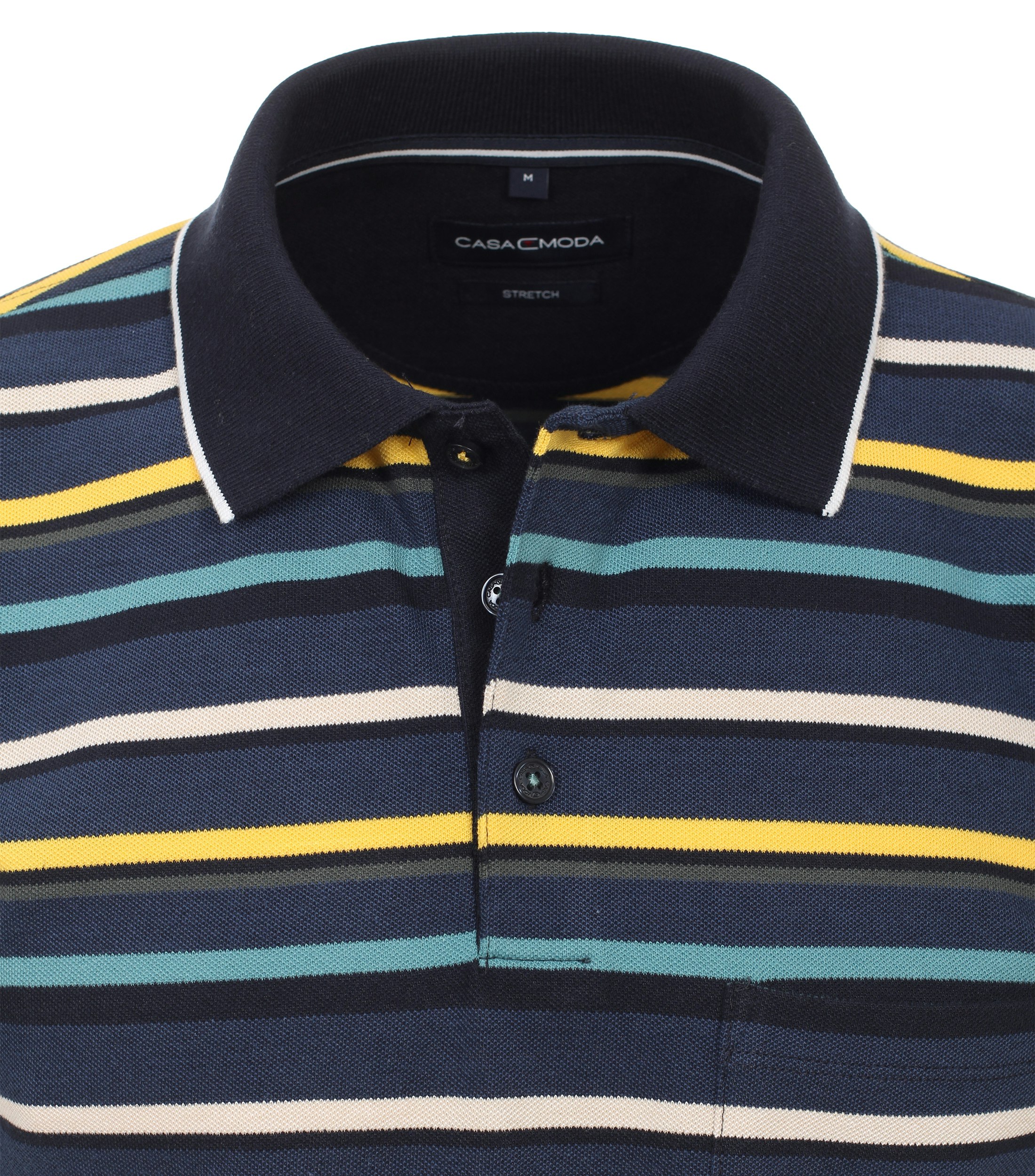 Ein Polo-Shirt im gestreift Muster in der Farbe graues Dunkelblau