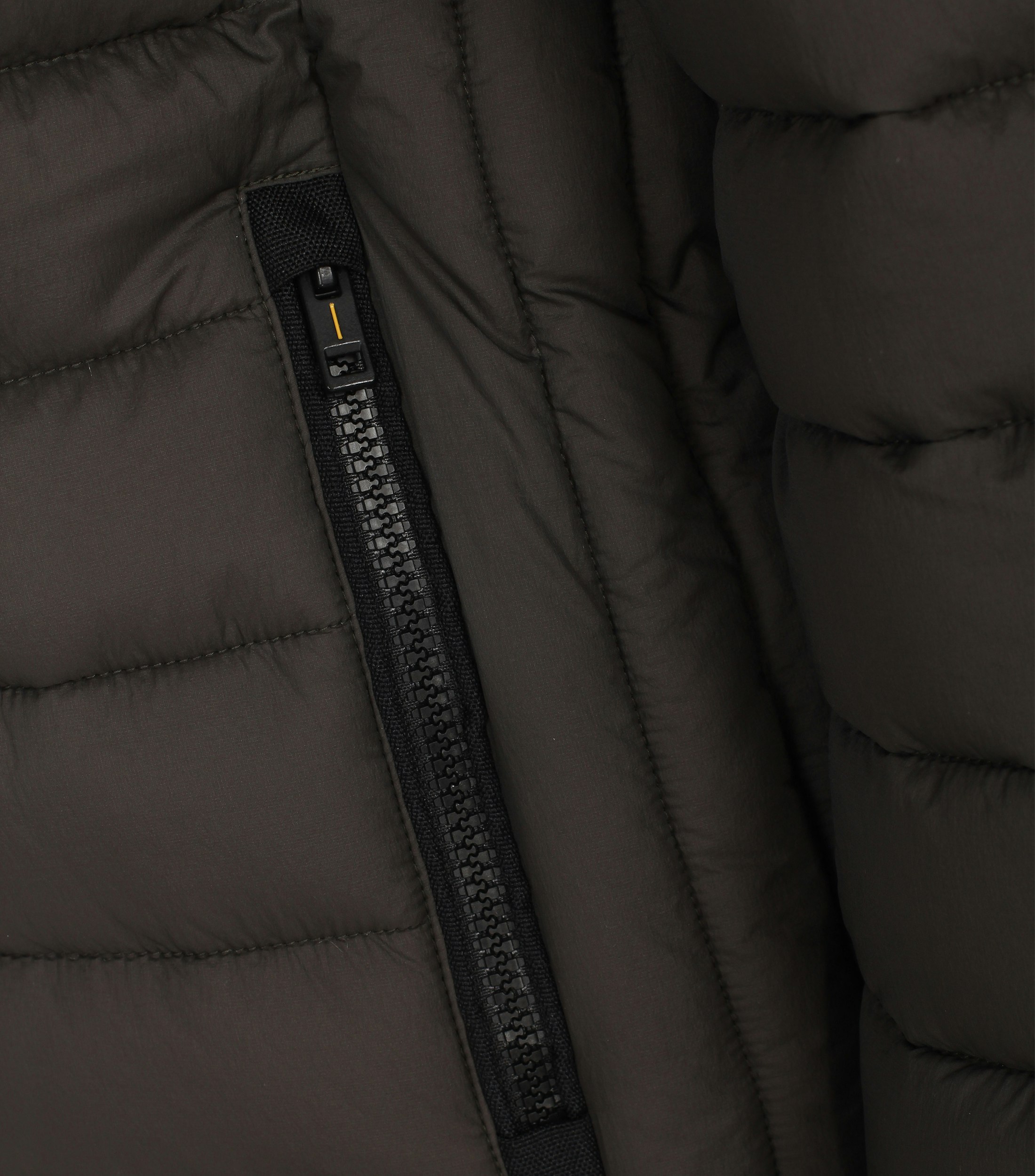 Das Model trägt eine Jacke im uni Muster in der Farbe Dunkelgrün