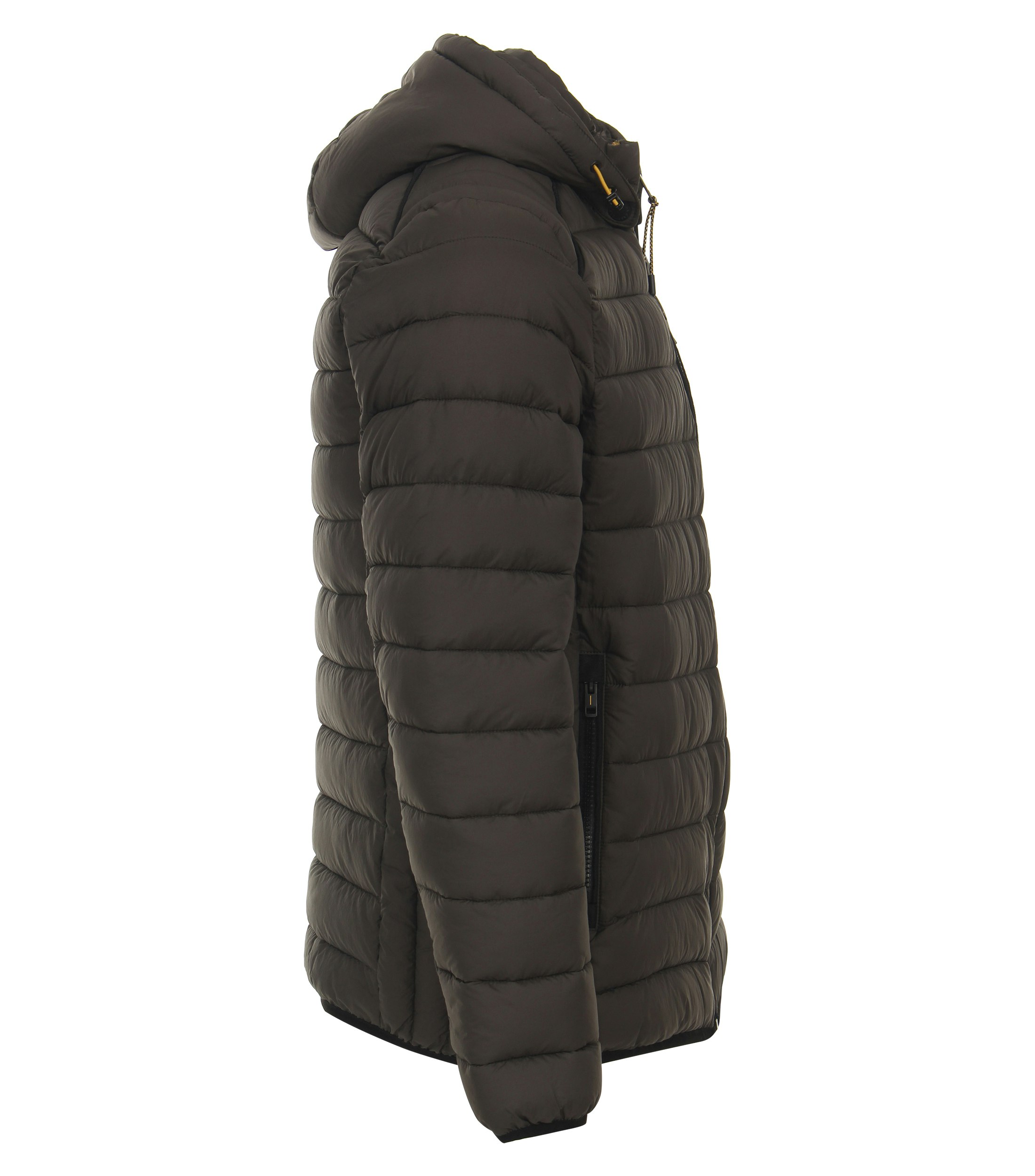 Das Model trägt eine Jacke im uni Muster in der Farbe Dunkelgrün