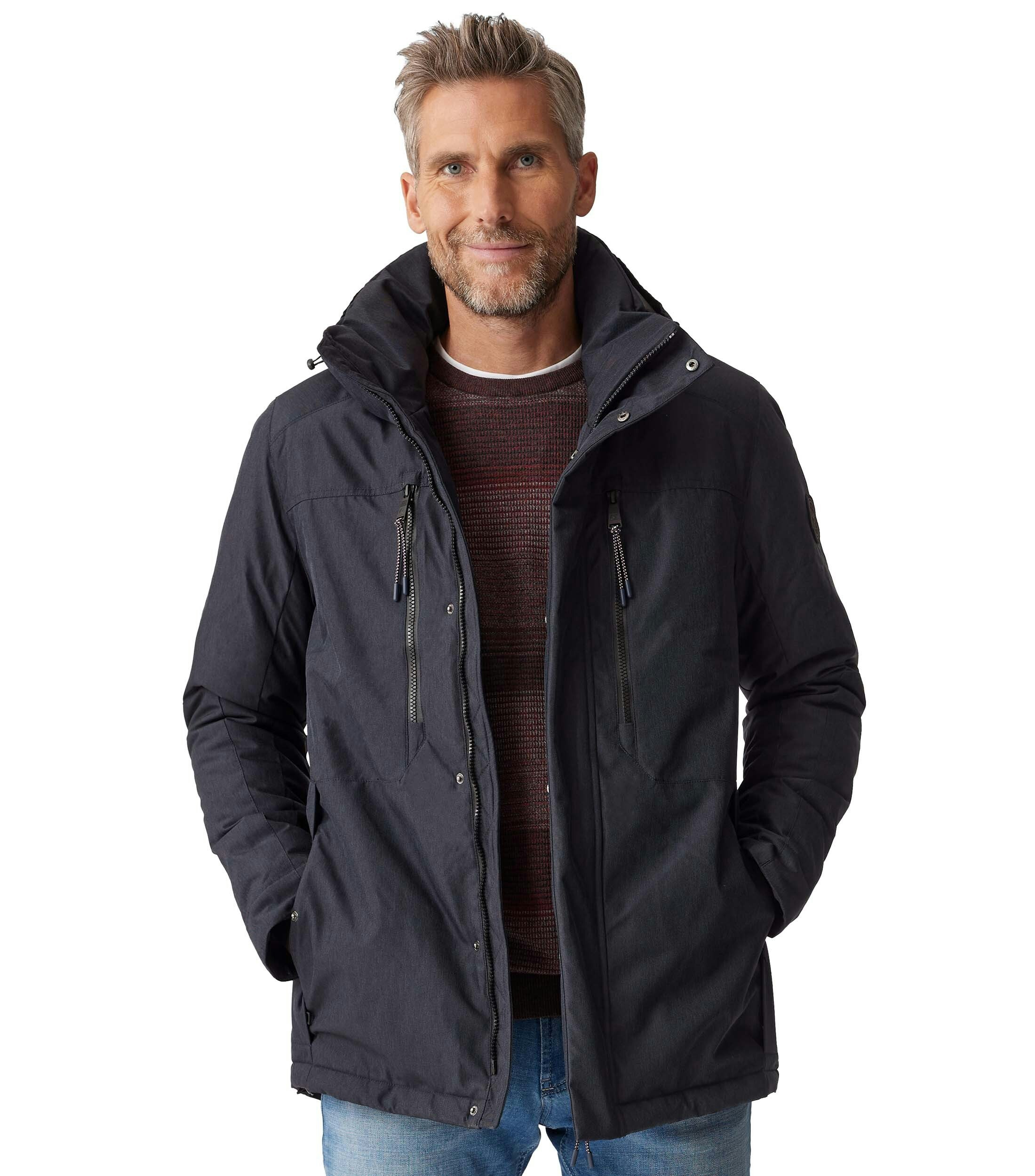 Ein Jacke im uni Muster in der Farbe graues Dunkelblau