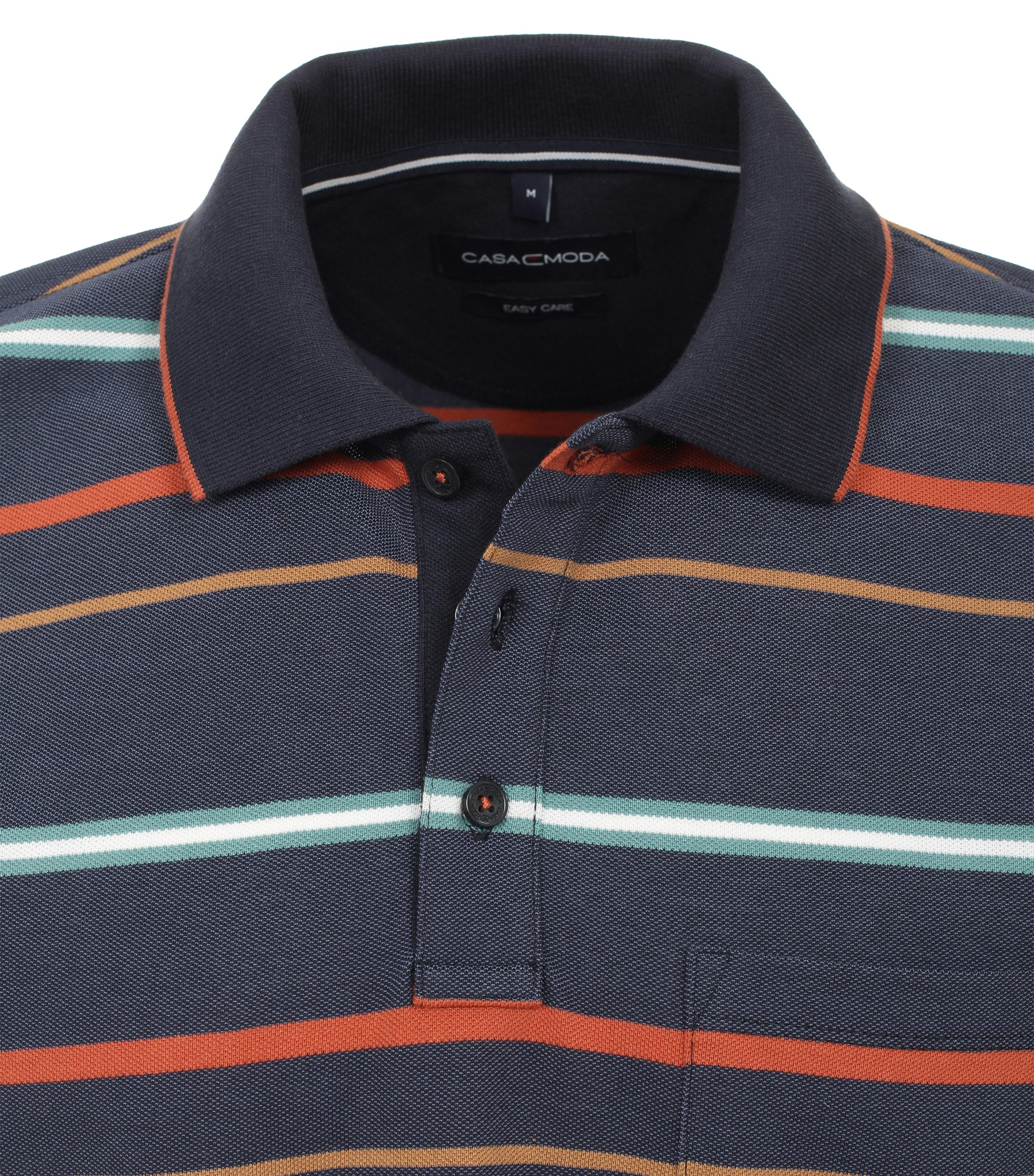 Ein Polo-Shirt im gestreift Muster in der Farbe graues Dunkelblau