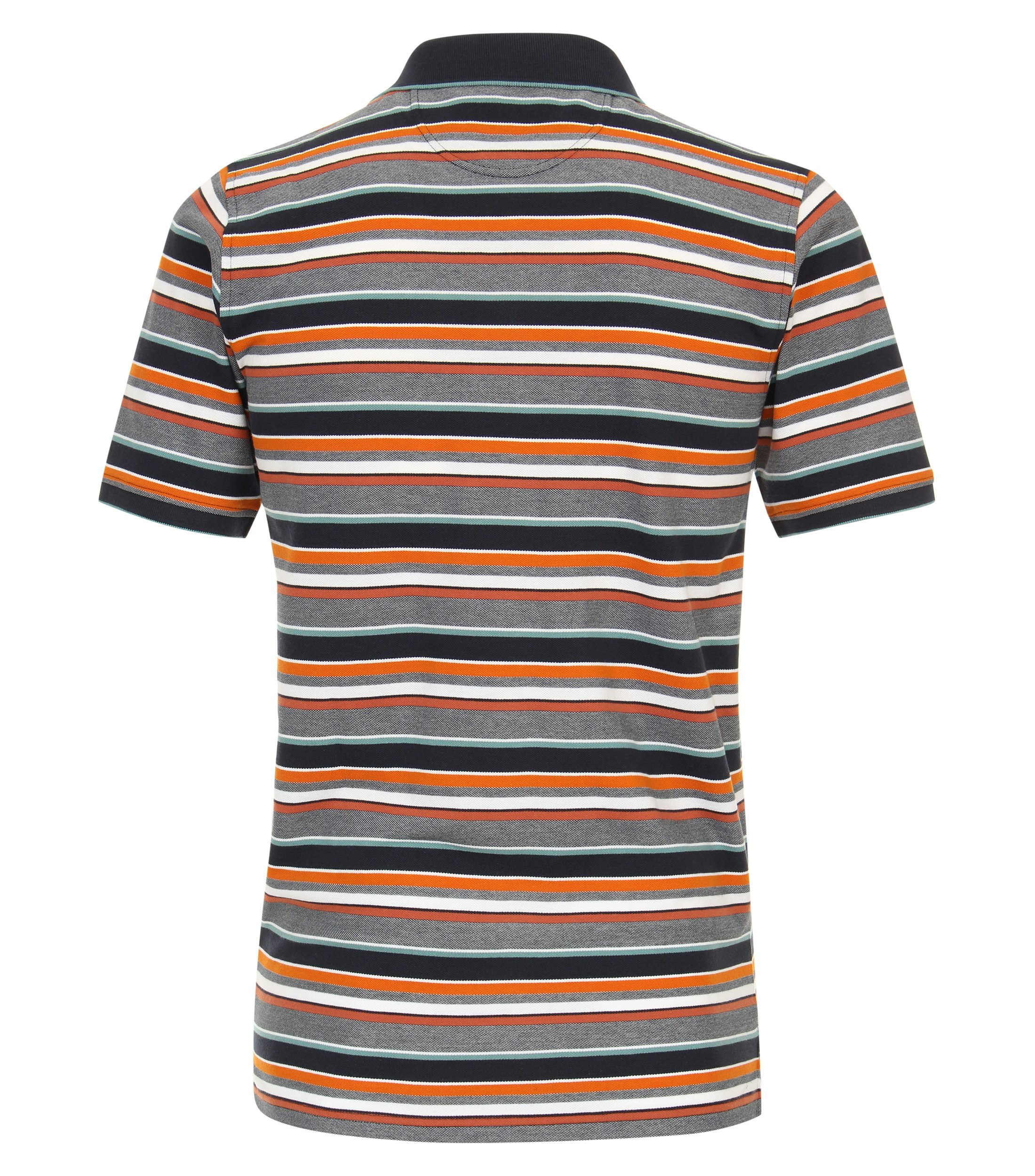 Ein Polo-Shirt im gestreift Muster in der Farbe Orange