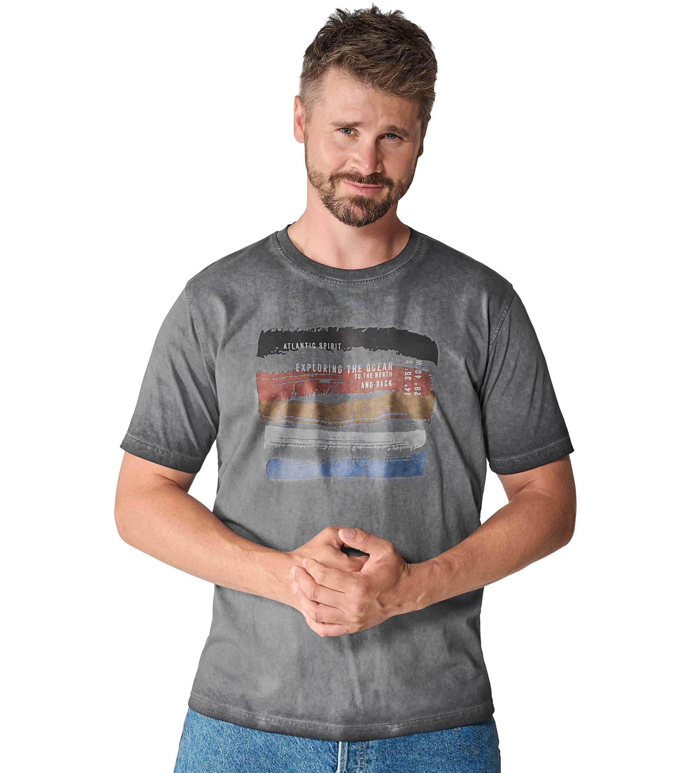 T-Shirt im unifarbenen Design in der Farbe graues Mittelblau