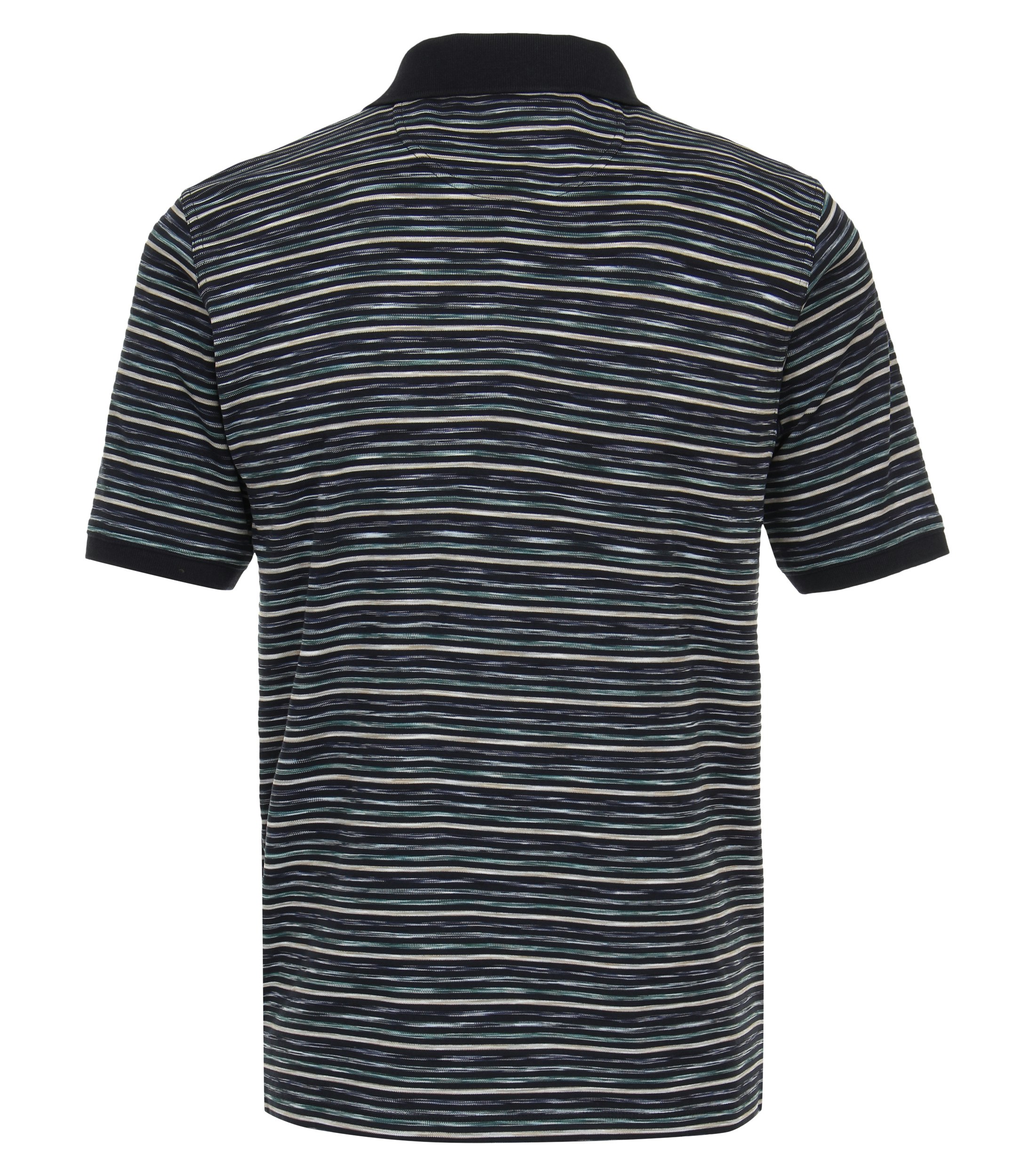 Ein Polo-Shirt im gestreift Muster in der Farbe Mittelblau