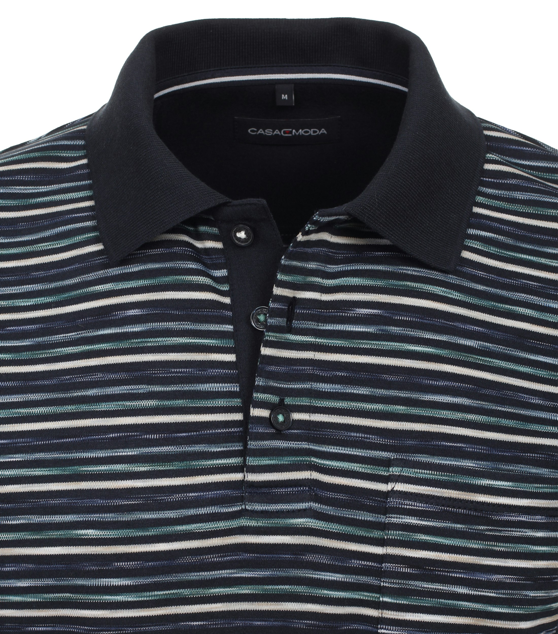 Ein Polo-Shirt im gestreift Muster in der Farbe Mittelblau