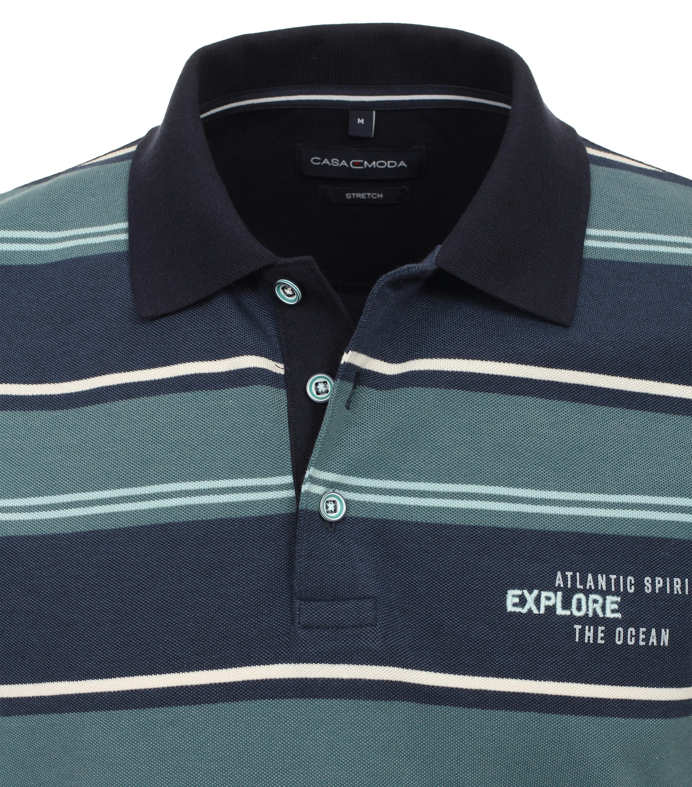 Ein Polo-Shirt im gestreift Muster in der Farbe Türkis