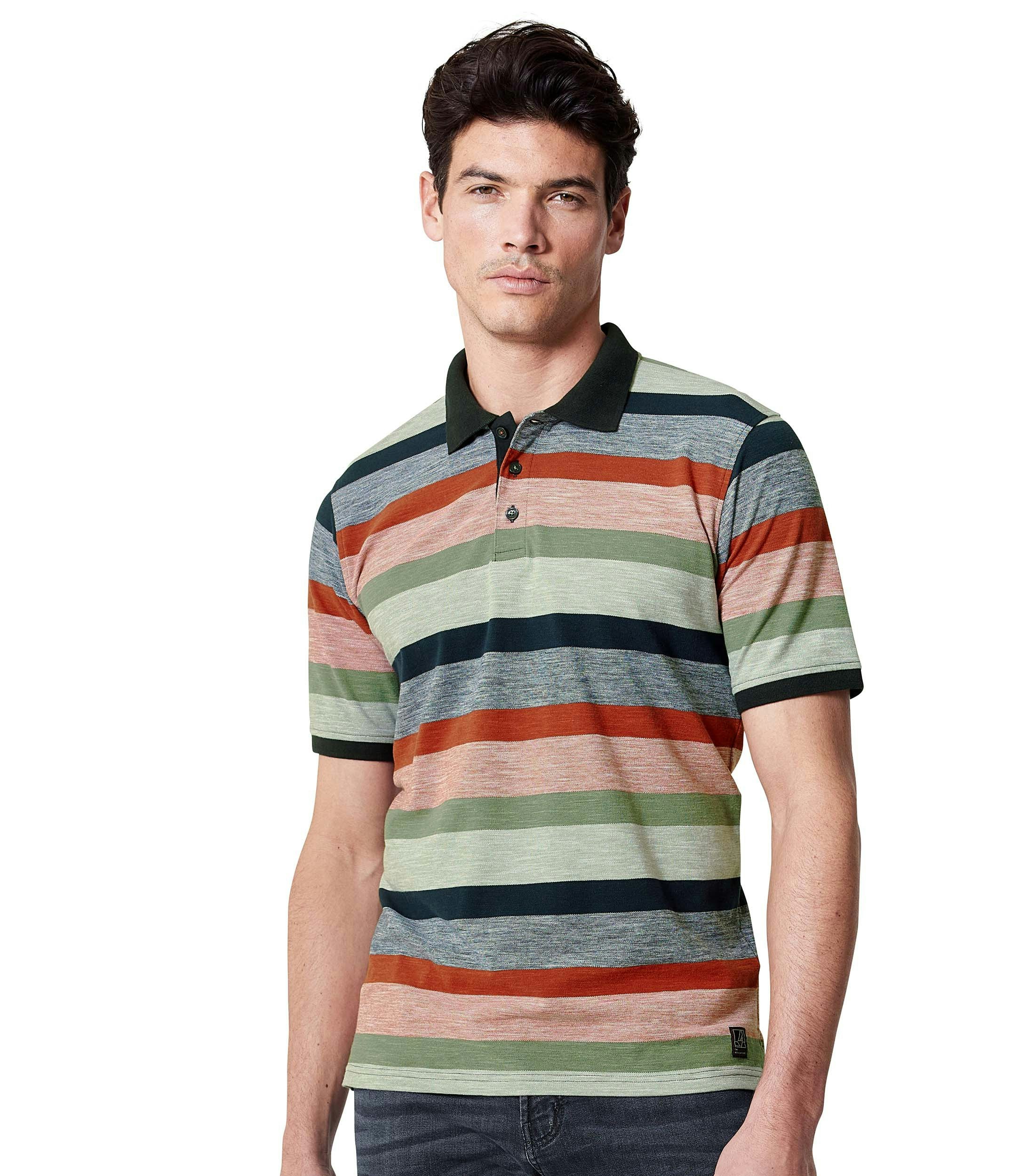 Polo-Shirt im gestreiften Muster in der Farbe Dunkelblau