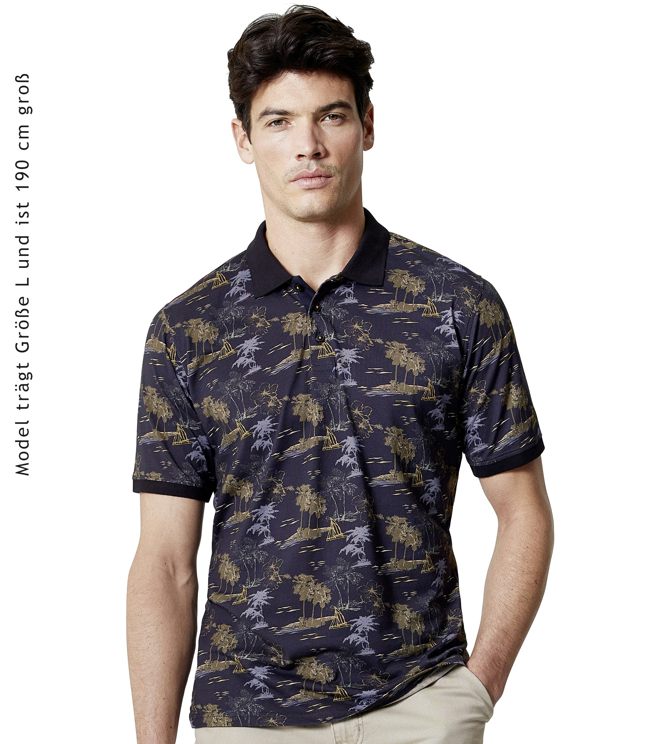 Ein Polo-Shirt im Print Muster in der Farbe Dunkelblau
