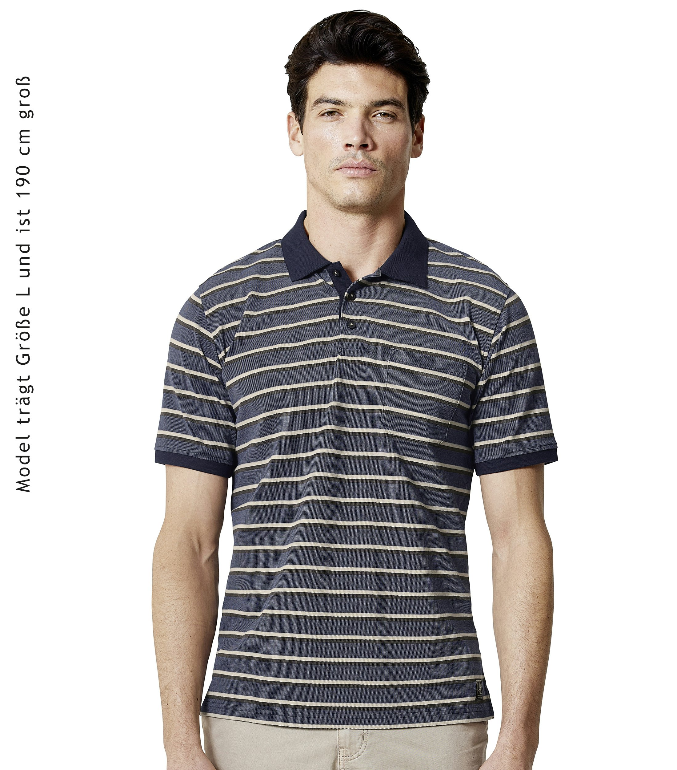 Ein Polo-Shirt im gestreift Muster in der Farbe graues Dunkelblau