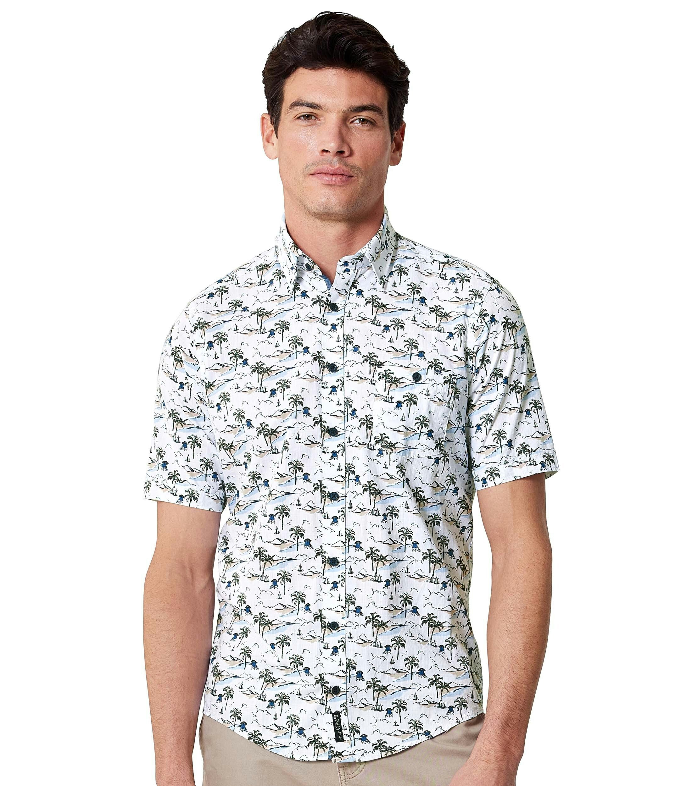 Ein Freizeithemd im Print Muster in der Farbe graues Mittelblau