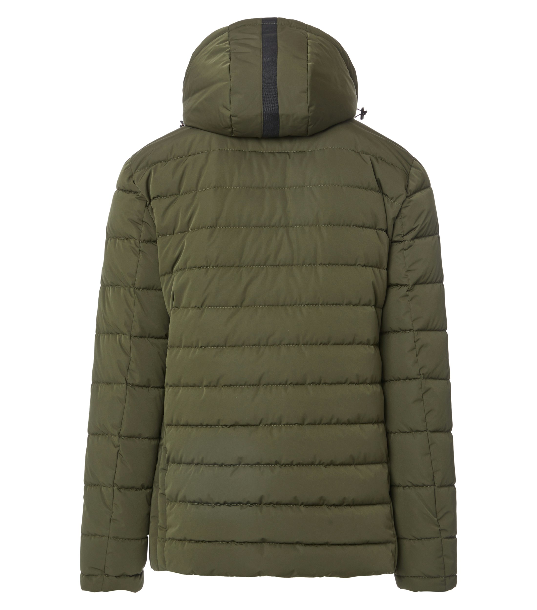 Das Model trägt eine Jacke im uni Muster in der Farbe Grün