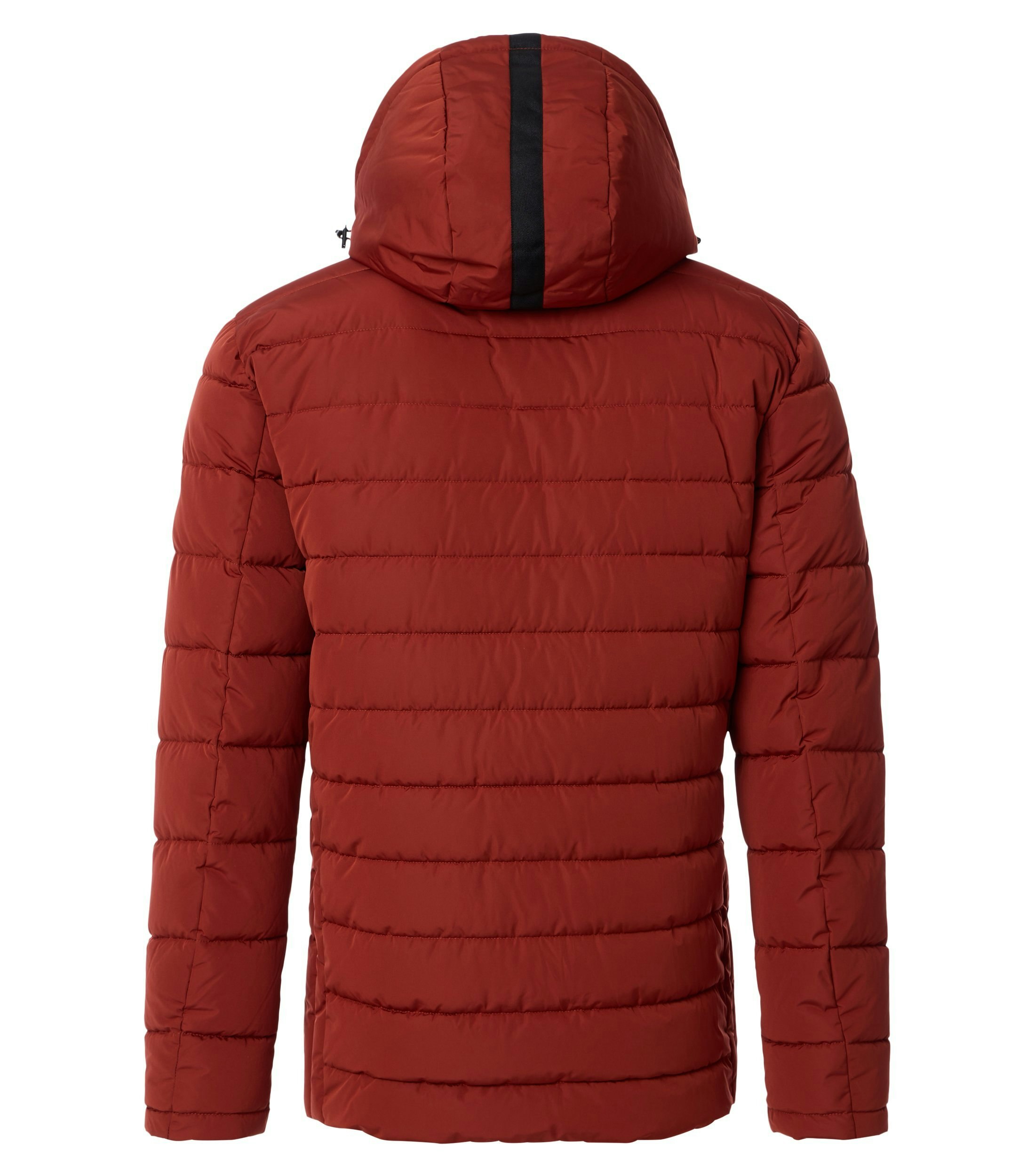 Das Model trägt eine Jacke im uni Muster in der Farbe Rot