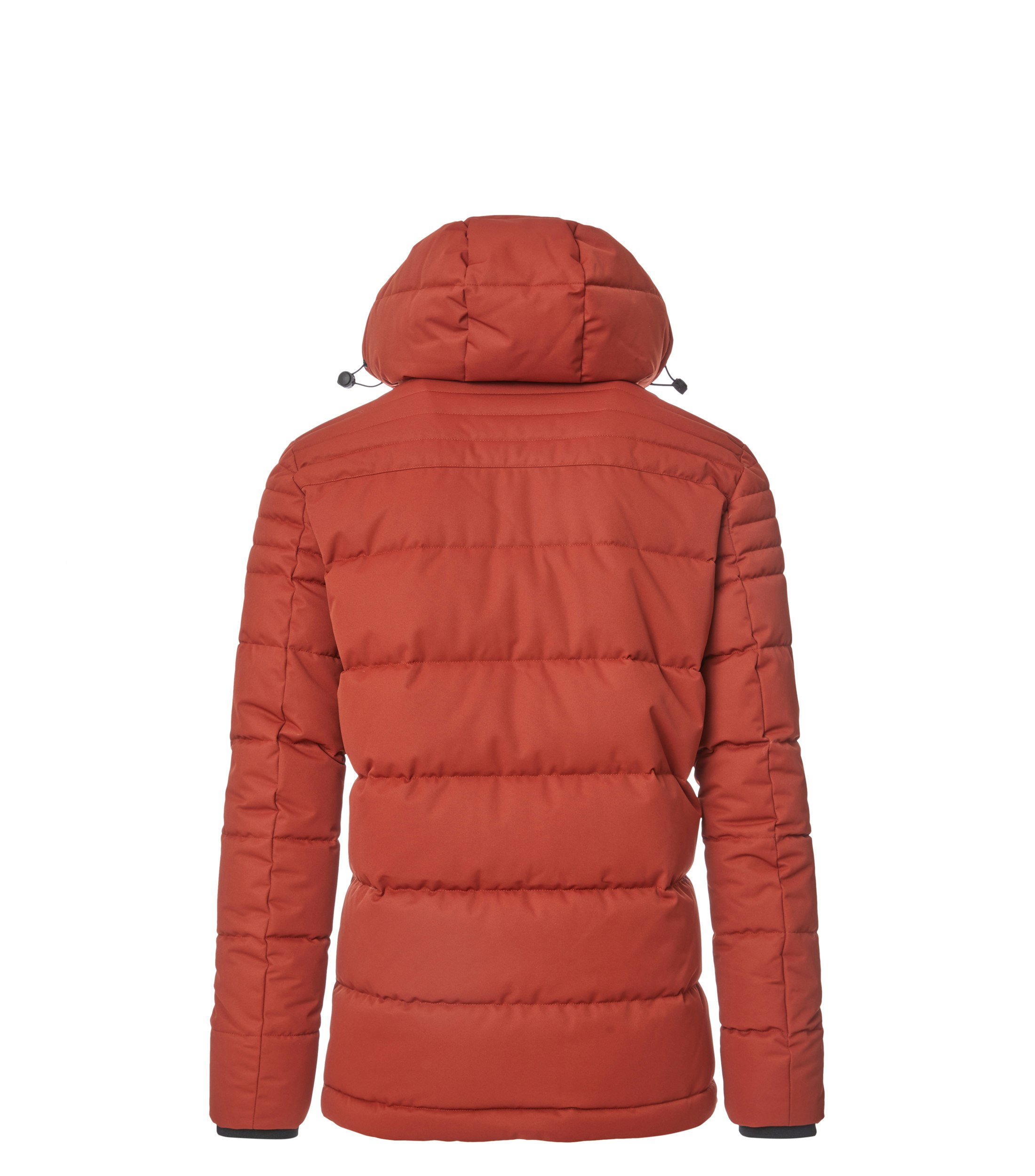 Das Model trägt eine Jacke im uni Muster in der Farbe Rot