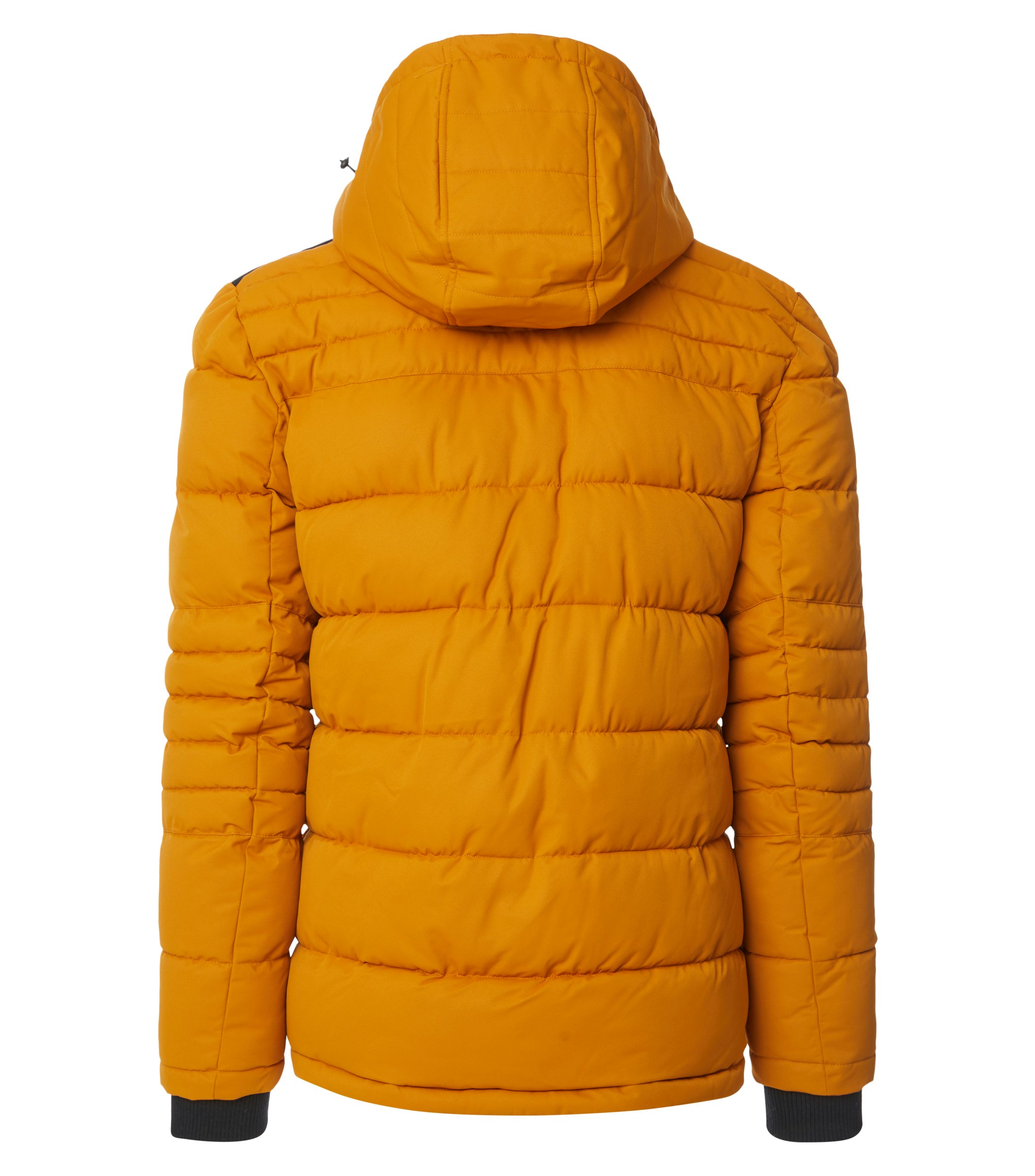 Das Model trägt eine Jacke im uni Muster in der Farbe Honiggelb