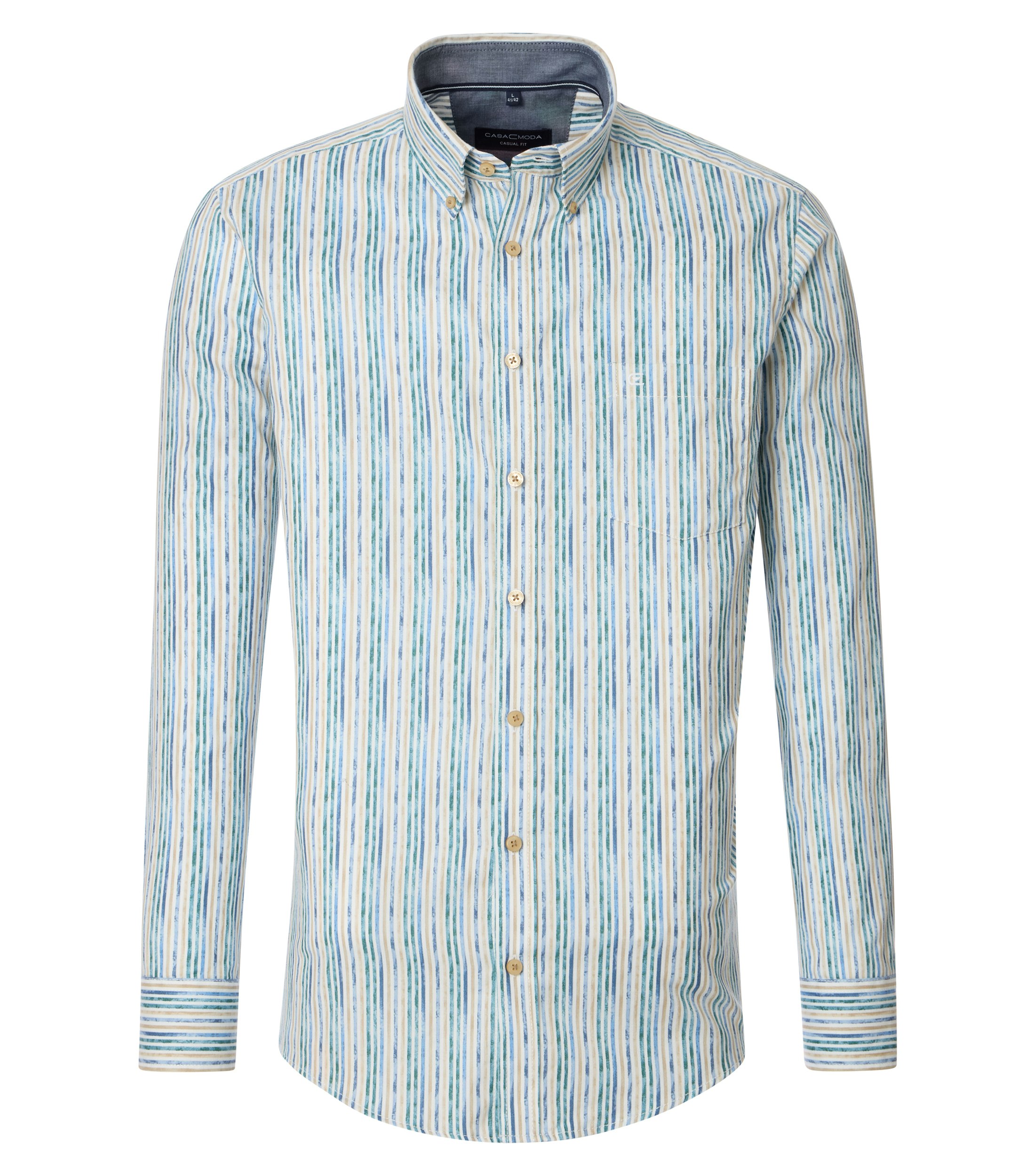 Ein Freizeithemd im gestreift Muster in der Farbe Helltürkis