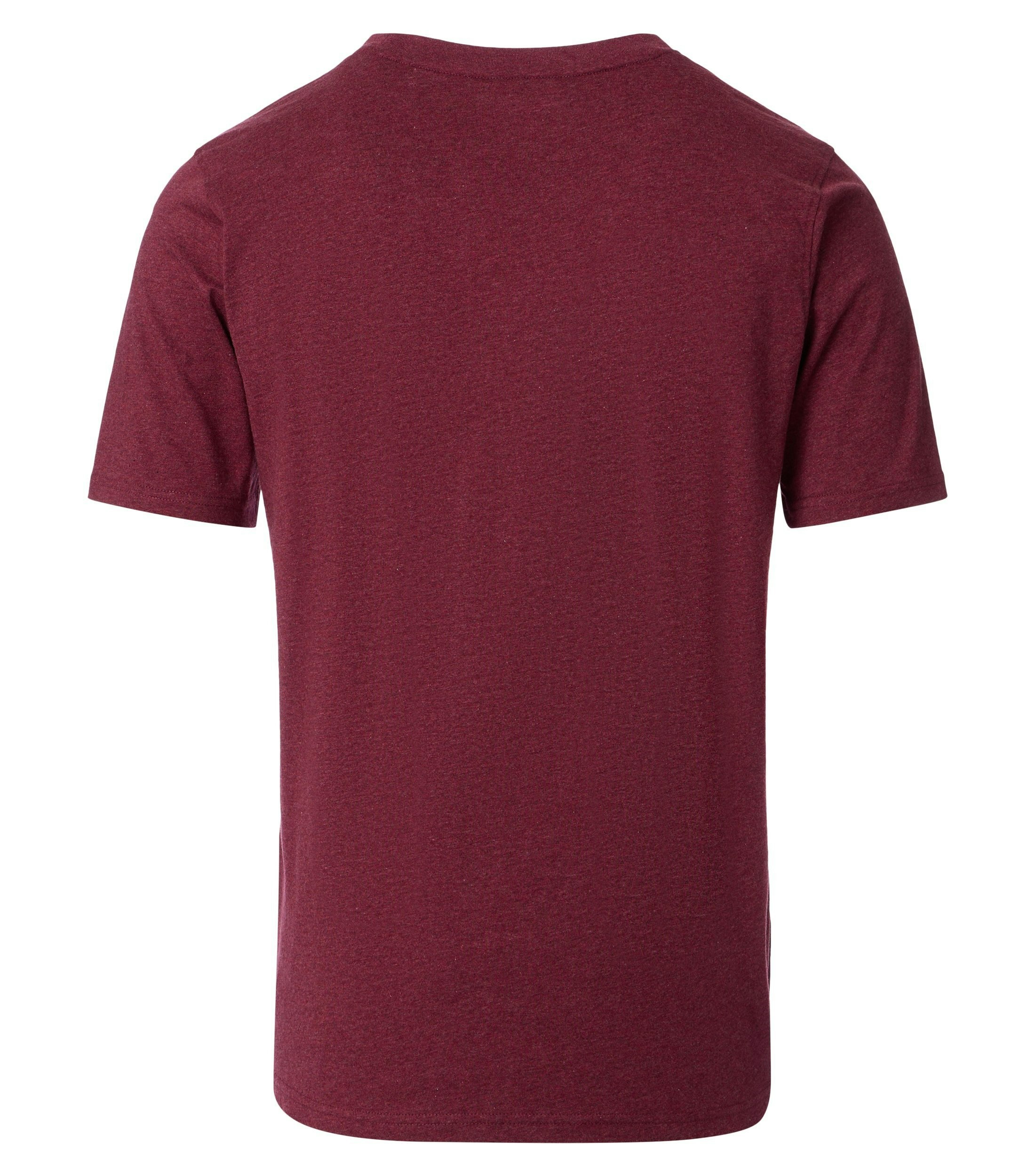 Das Model trägt ein TShirt im uni Muster in der Farbe Rot