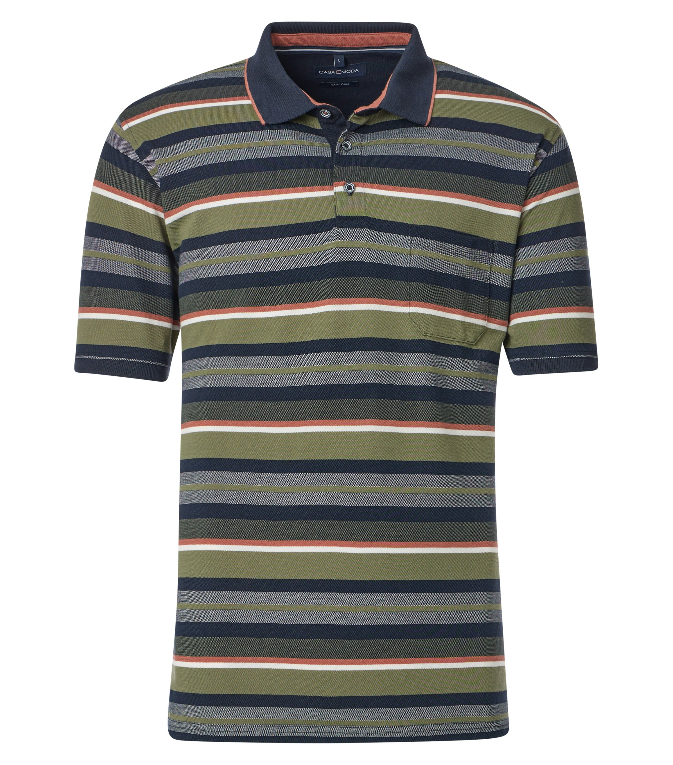 Ein Polo-Shirt im gestreift Muster in der Farbe Olive