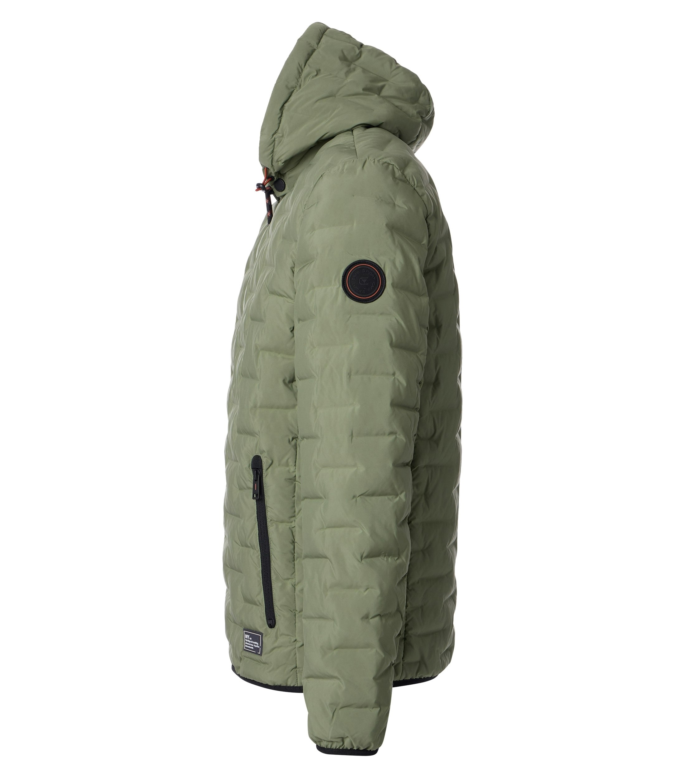 Das Model trägt eine Jacke im uni Muster in der Farbe Hellgrün