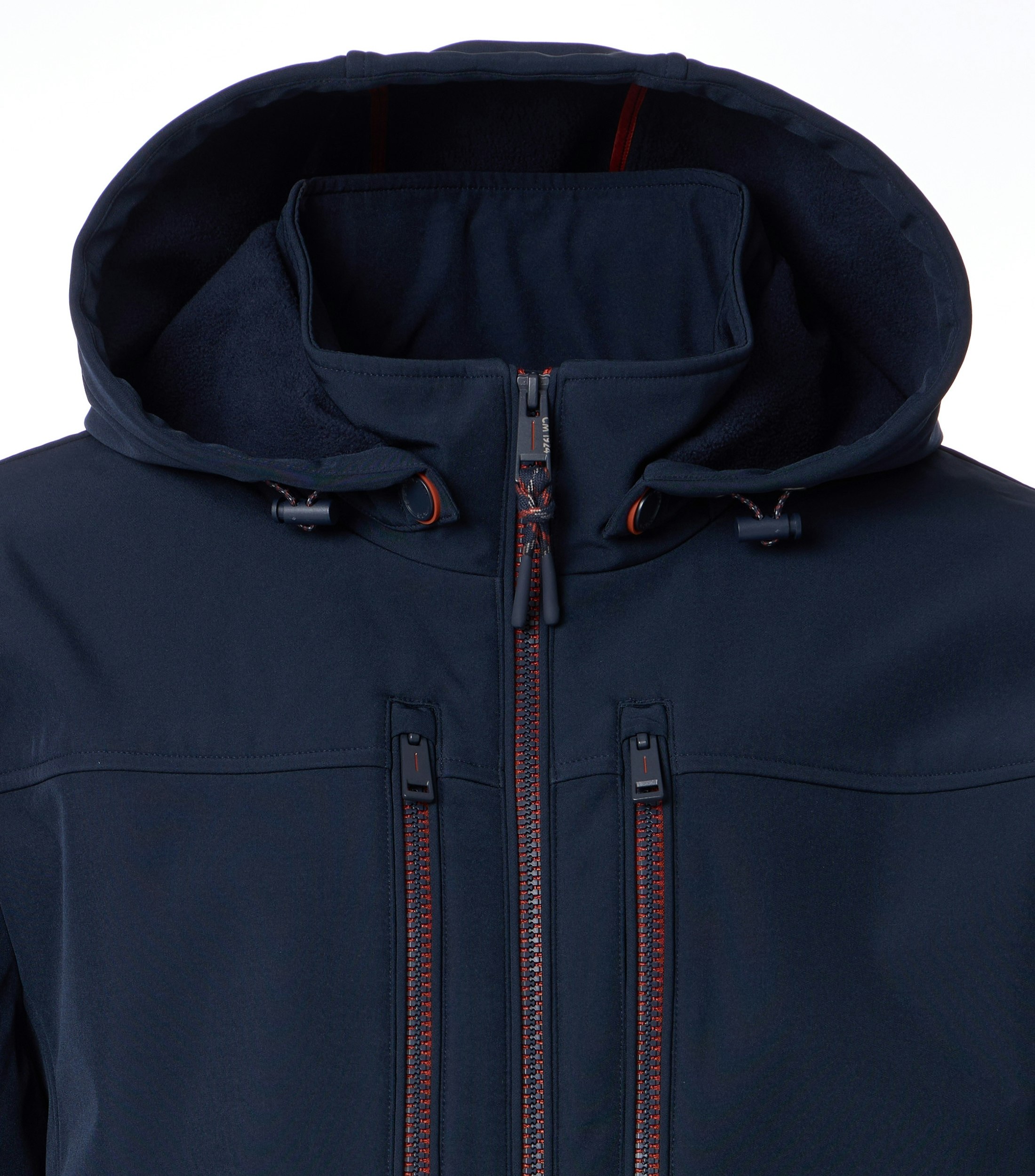 Das Model trägt eine Jacke im uni Muster in der Farbe Dunkelblau