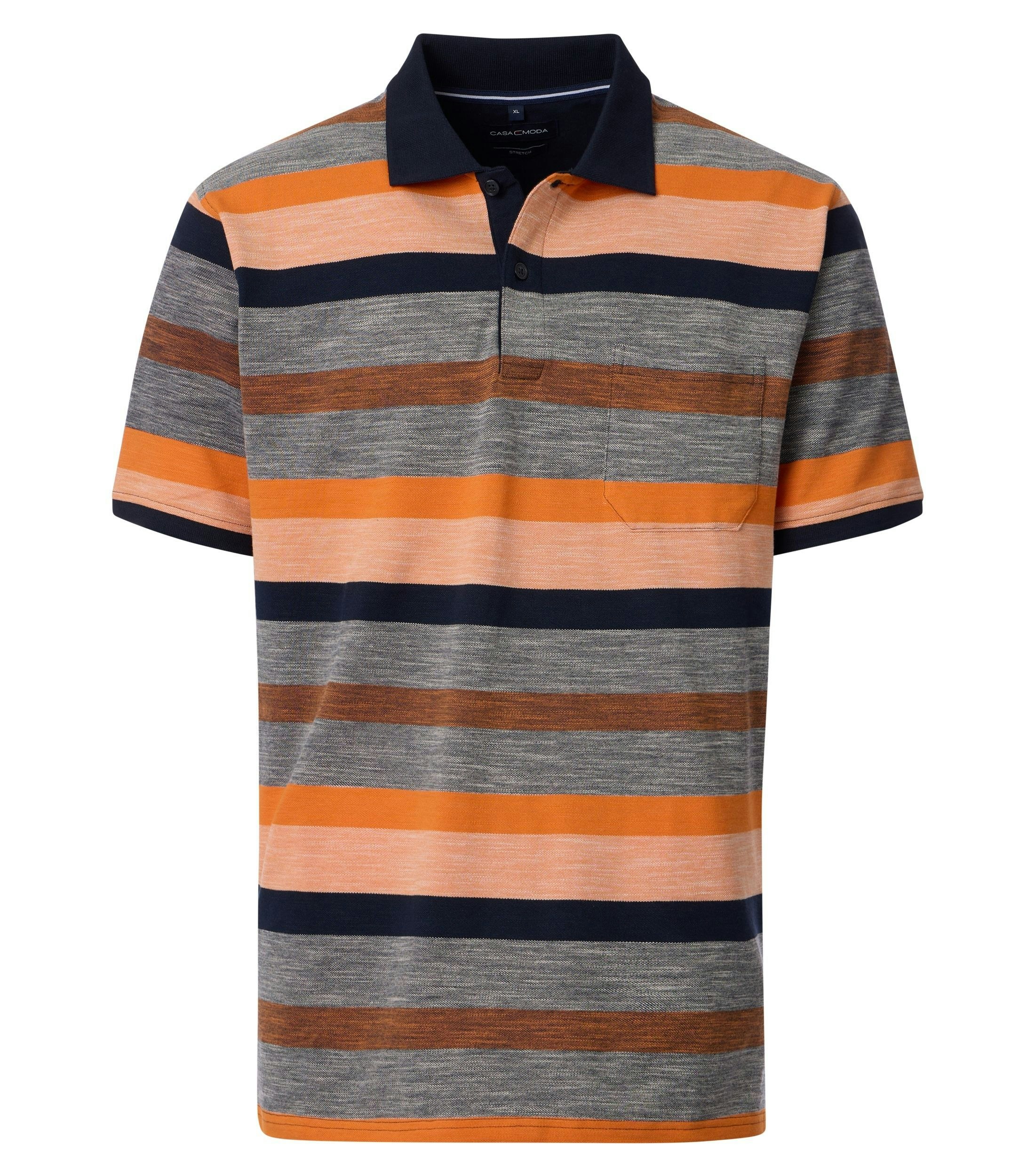 Ein Polo-Shirt im gestreift Muster in der Farbe Orange
