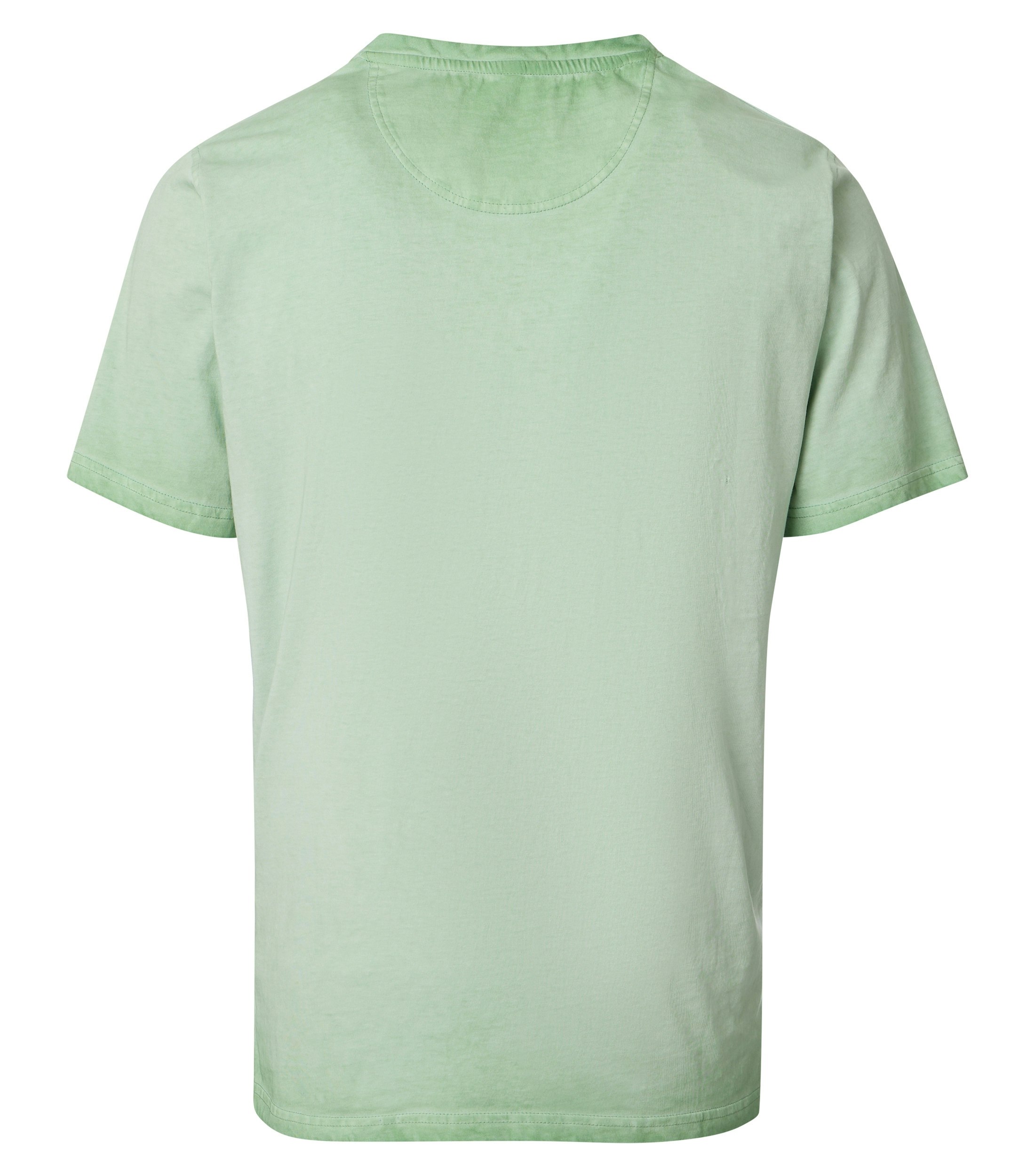 Das Model trägt ein TShirt im uni Muster in der Farbe Türkis