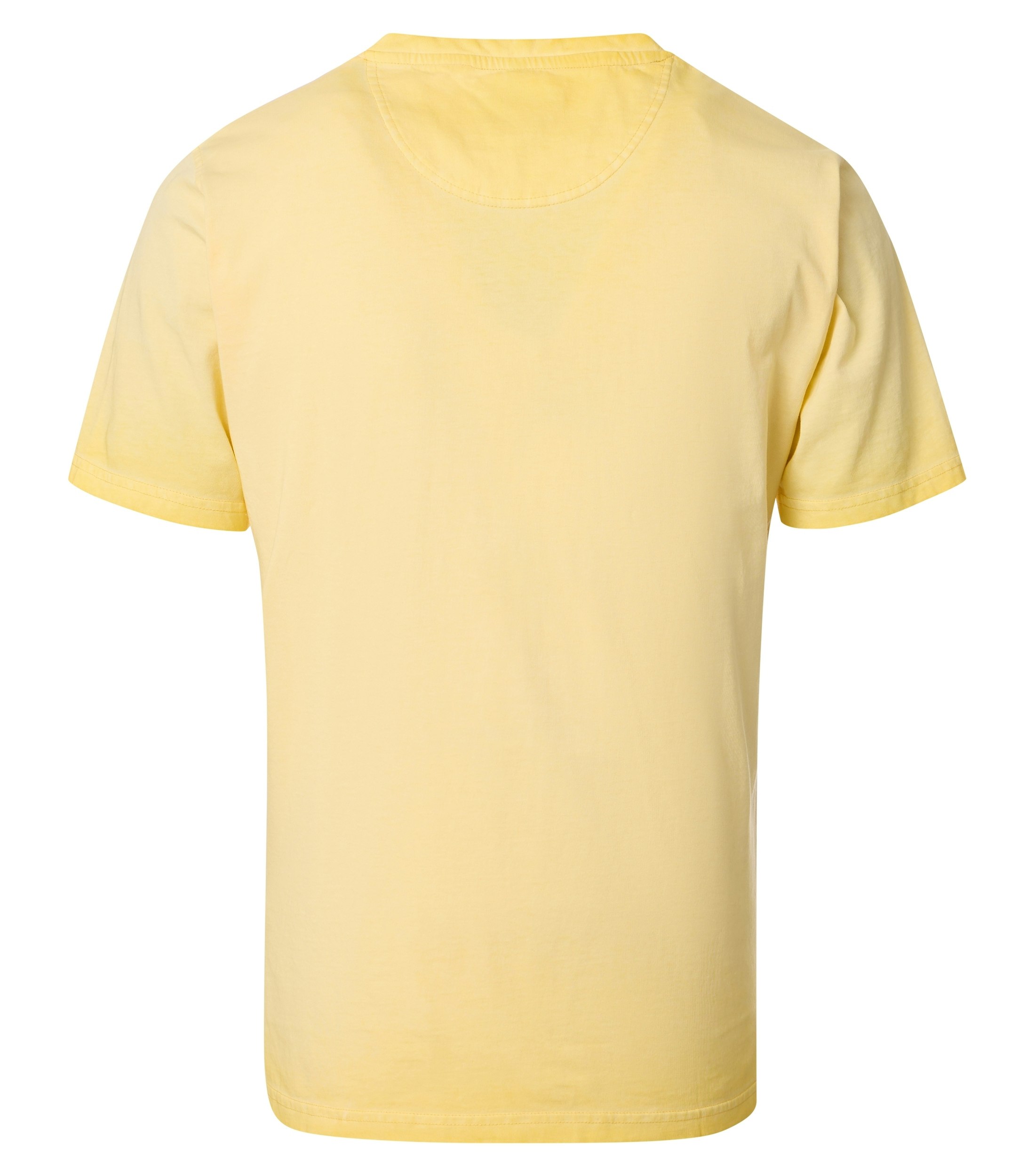 Das Model trägt ein TShirt im uni Muster in der Farbe Gelb