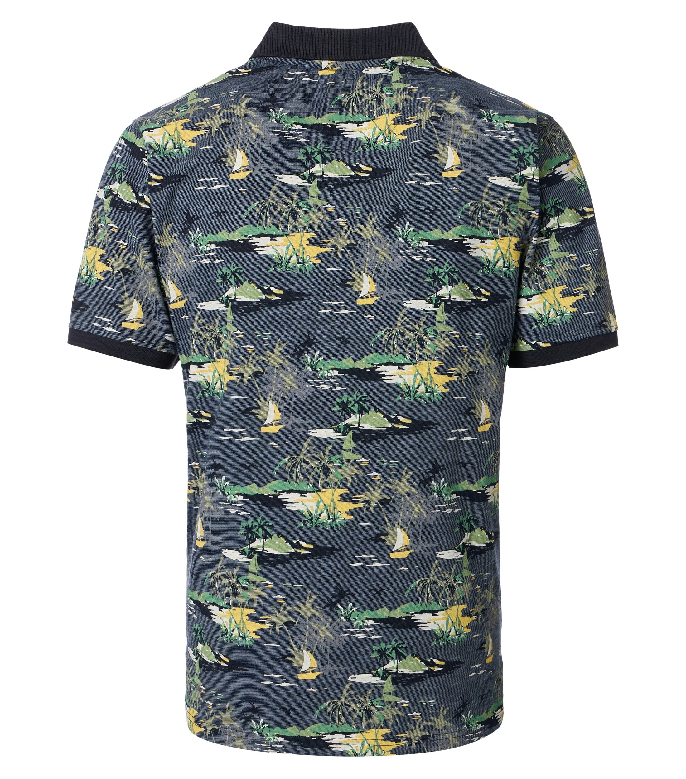 Ein Polo-Shirt im Print Muster in der Farbe Blau