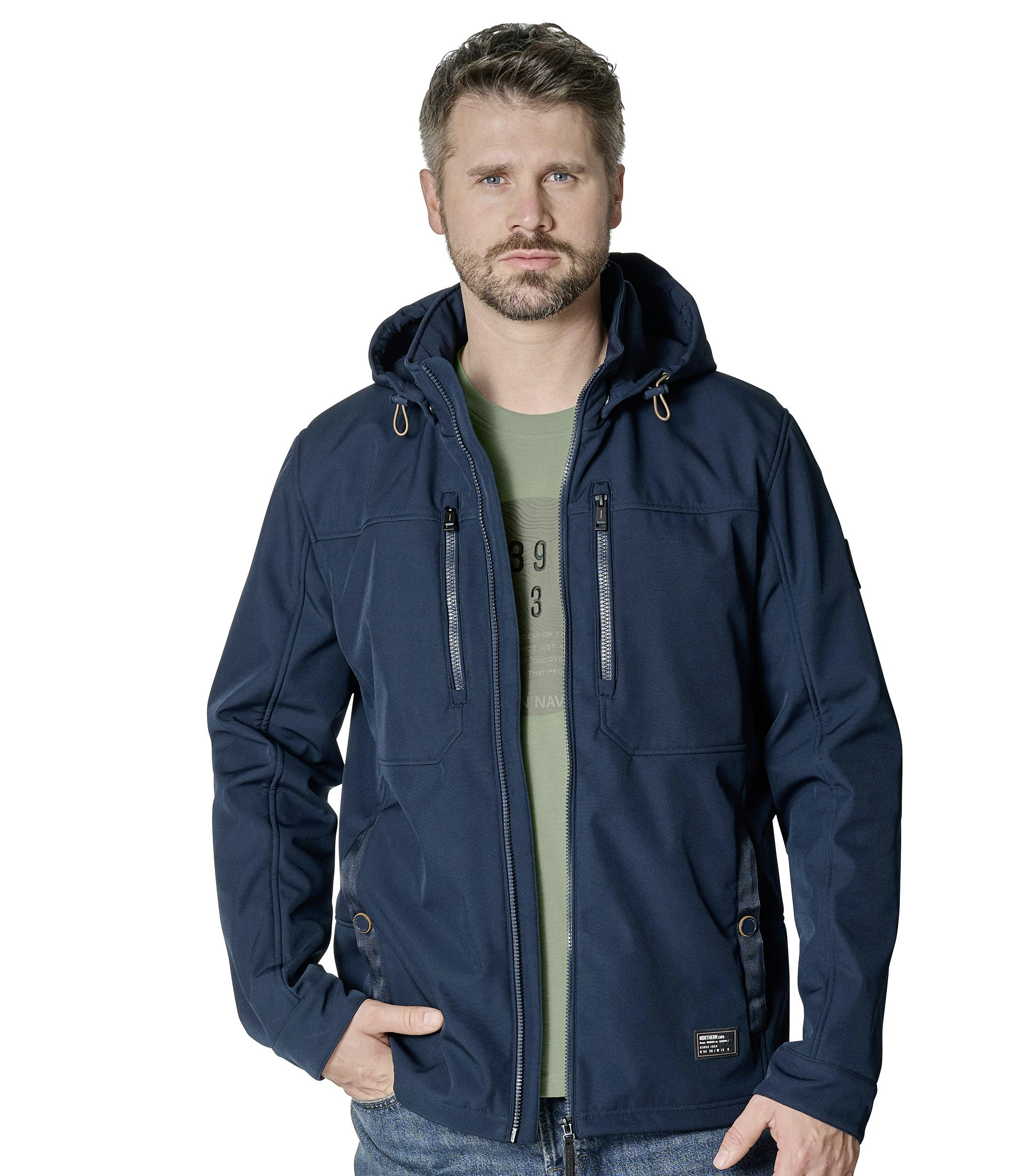 Eine Jacke im uni Muster in der Farbe Blau
