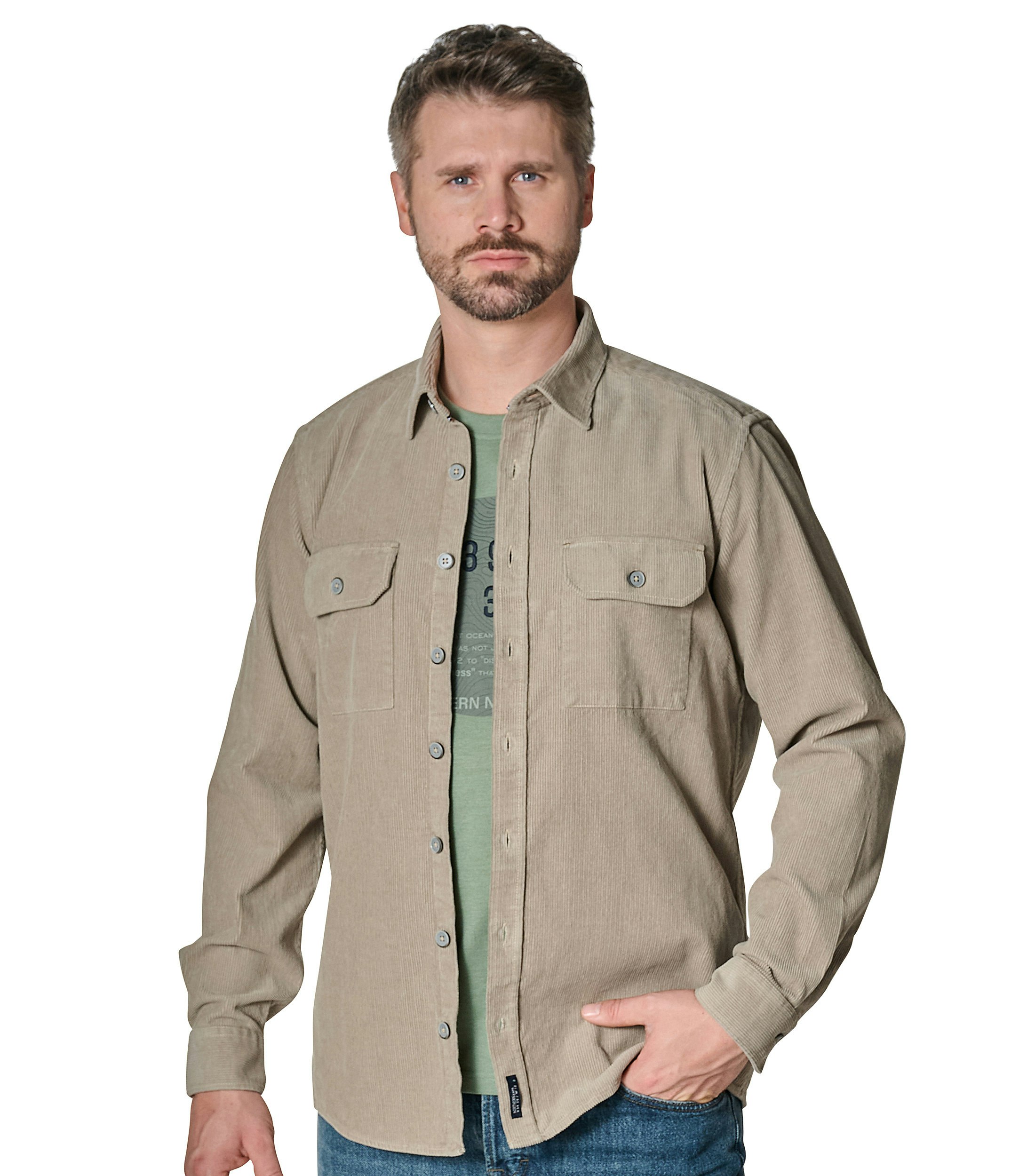 Ein Freizeithemd im uni Muster in der Farbe Beige