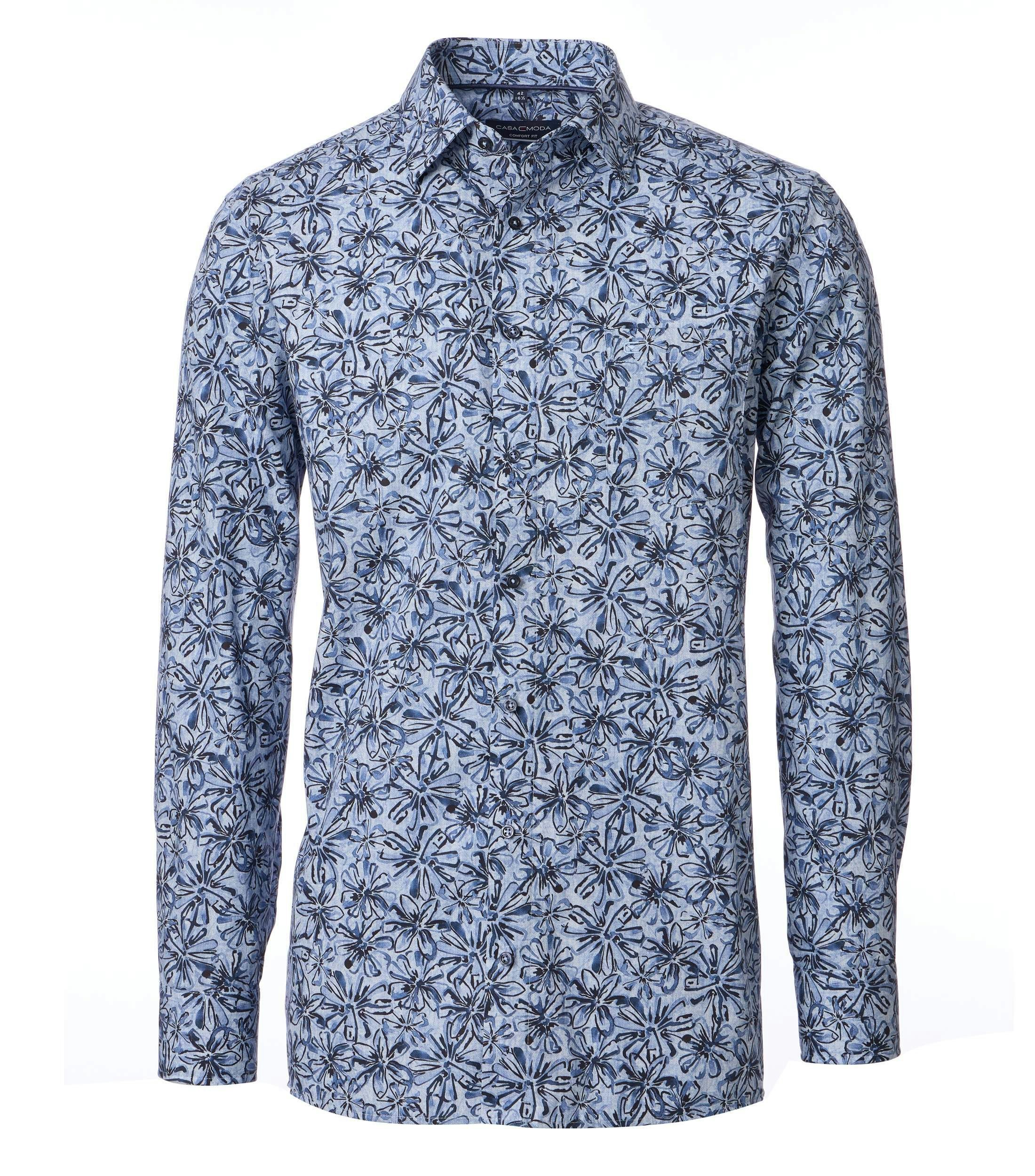 Ein Businesshemd im Print Muster in der Farbe Blau