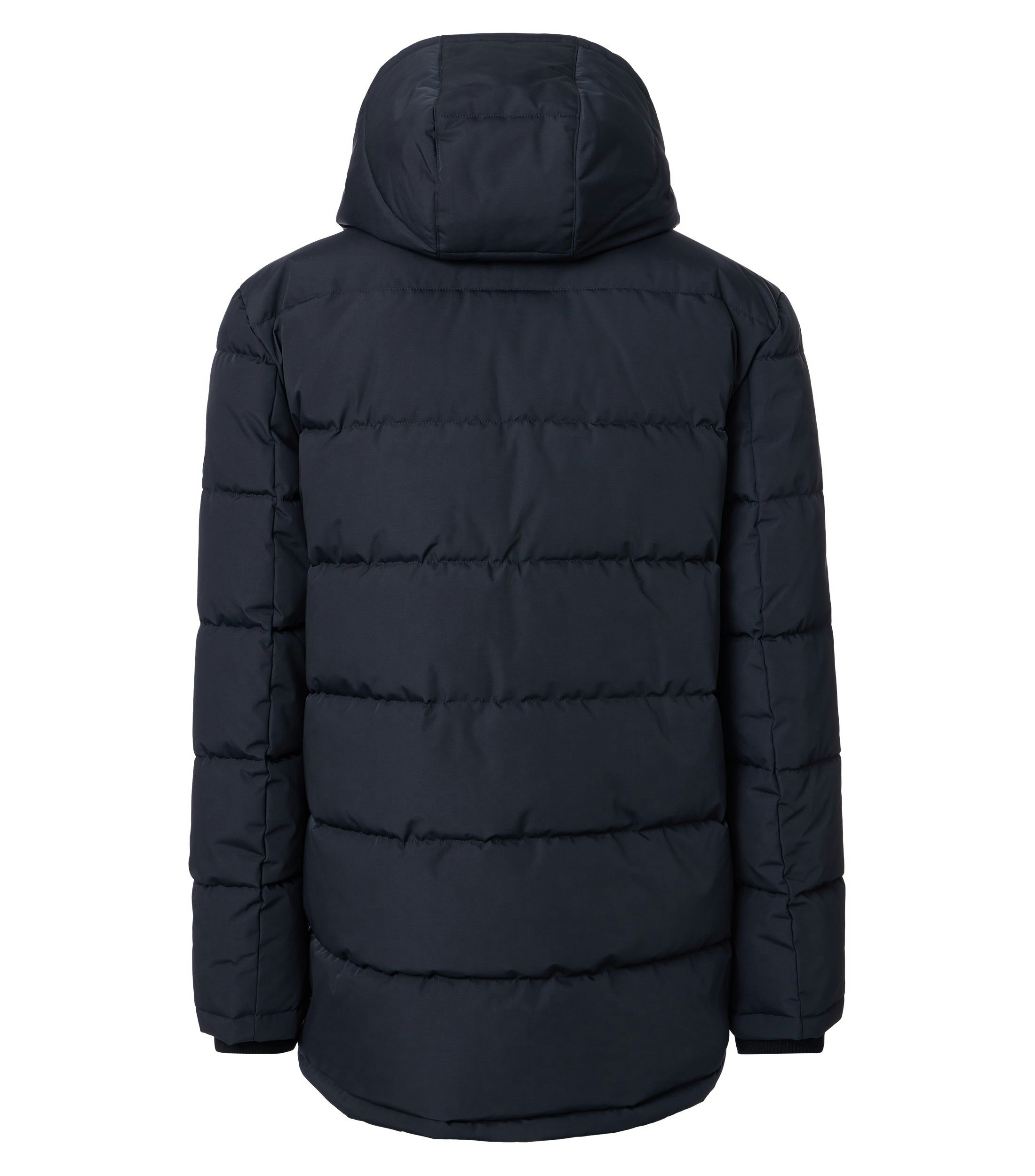 Das Model trägt eine Jacke im uni Muster in der Farbe Dunkelblau