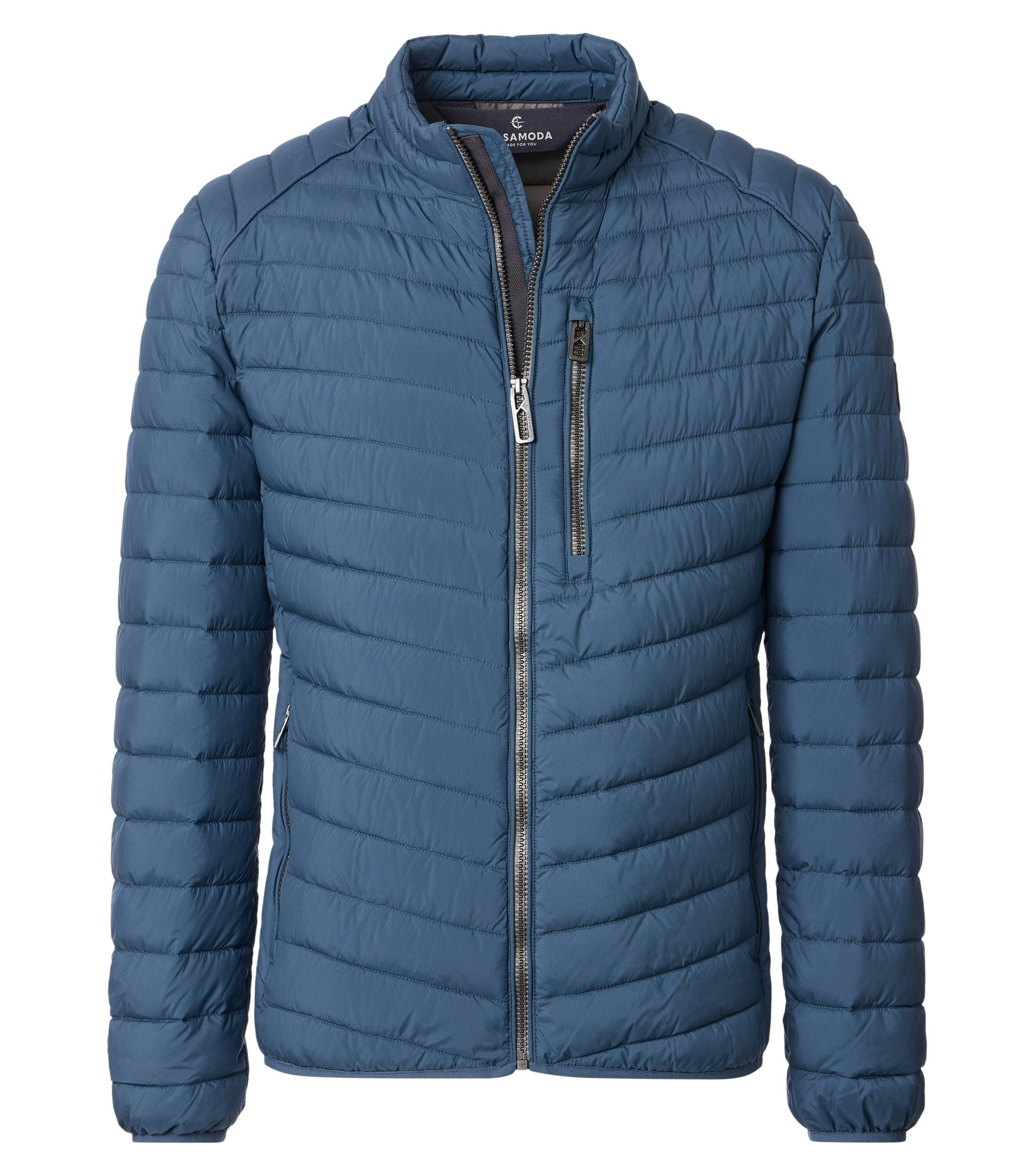 Eine Jacke im uni Muster in der Farbe Blau