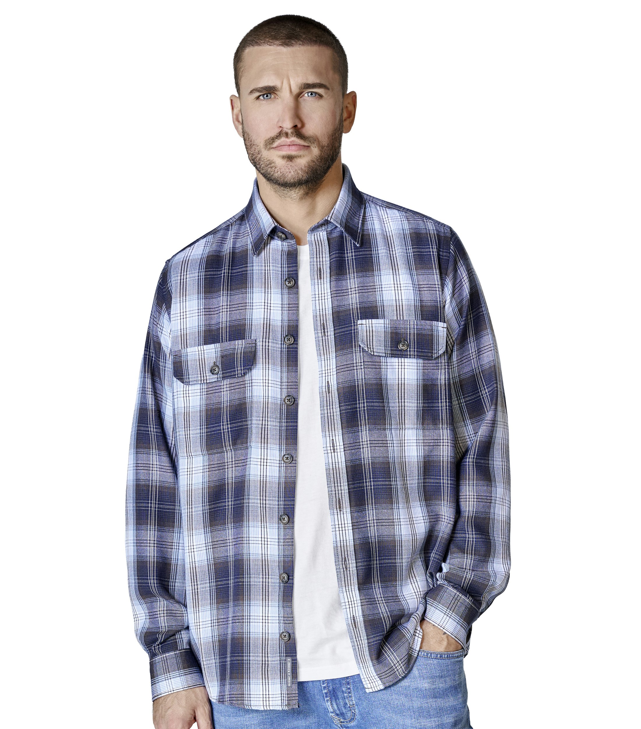 Ein Freizeithemd im uni Muster in der Farbe Dunkelblau