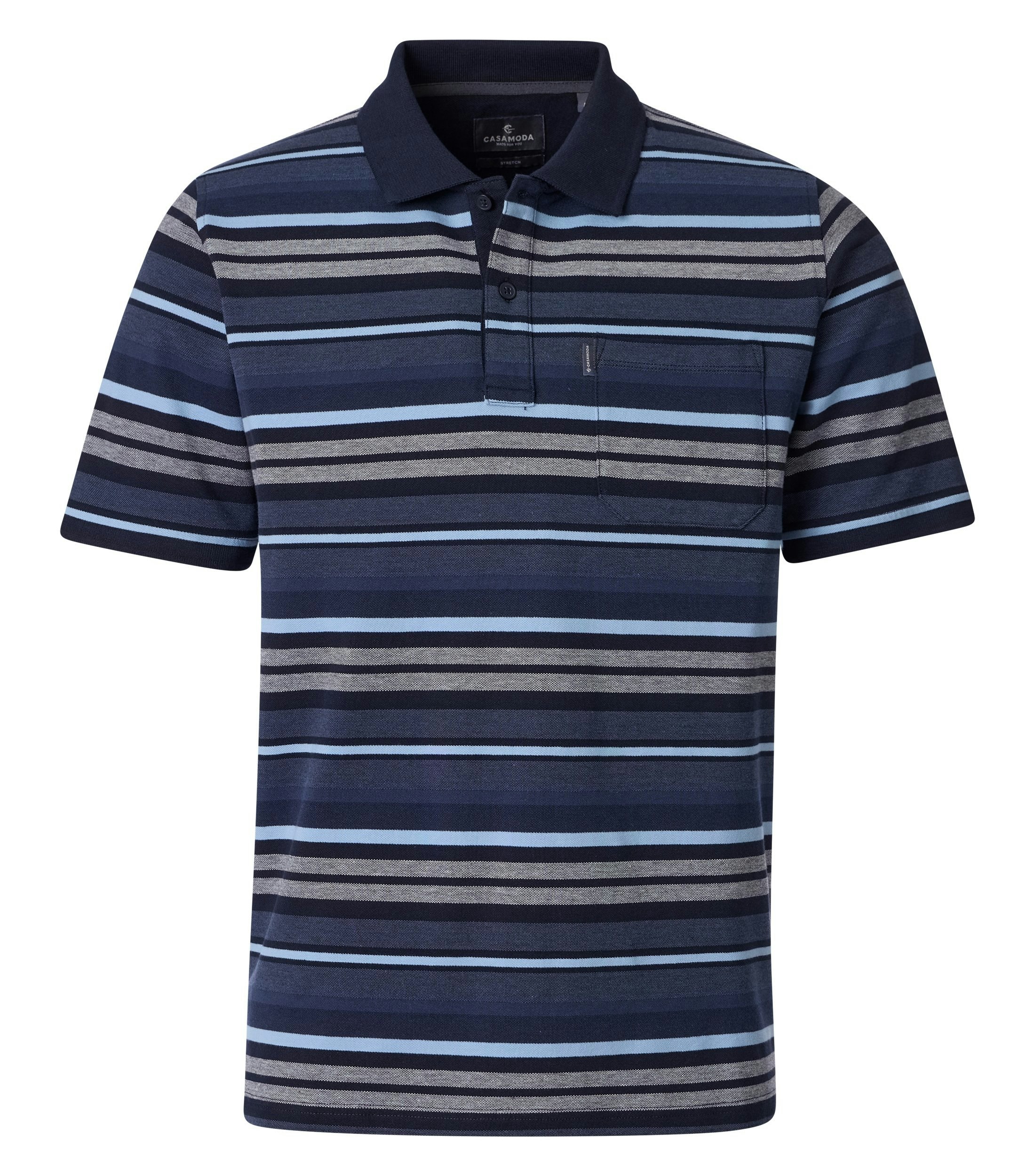 Ein Polo-Shirt im gestreift Muster in der Farbe Dunkelblau