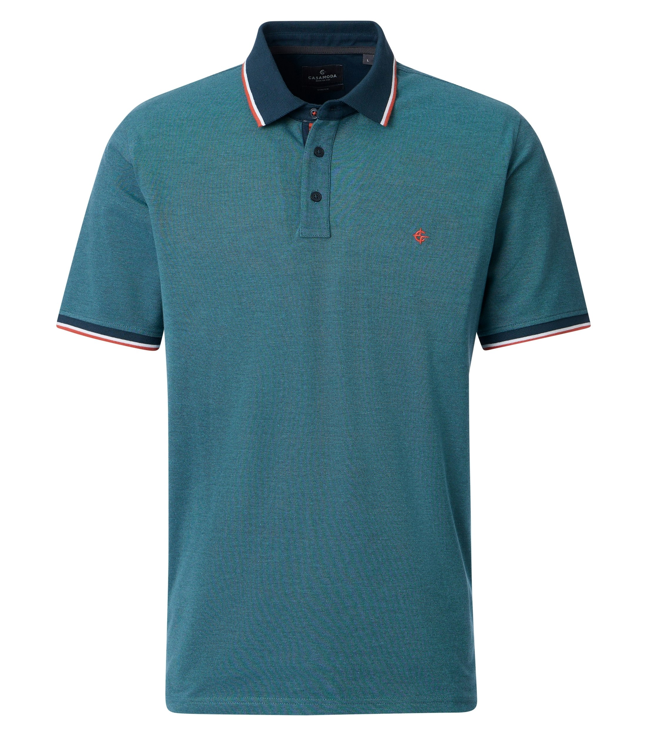 Ein Polo-Shirt im uni Muster in der Farbe dunkles Türkis