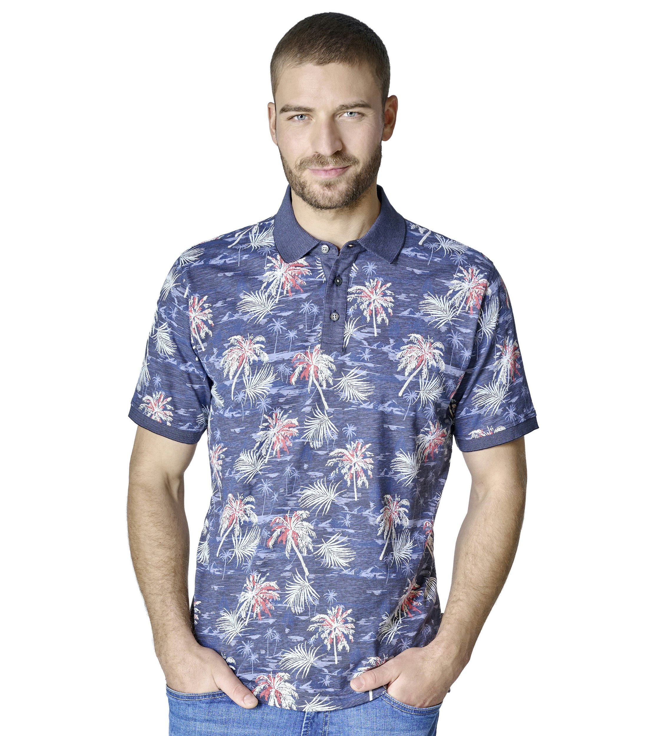Polo-Shirt im Print-Muster in der Farbe Dunkelblau