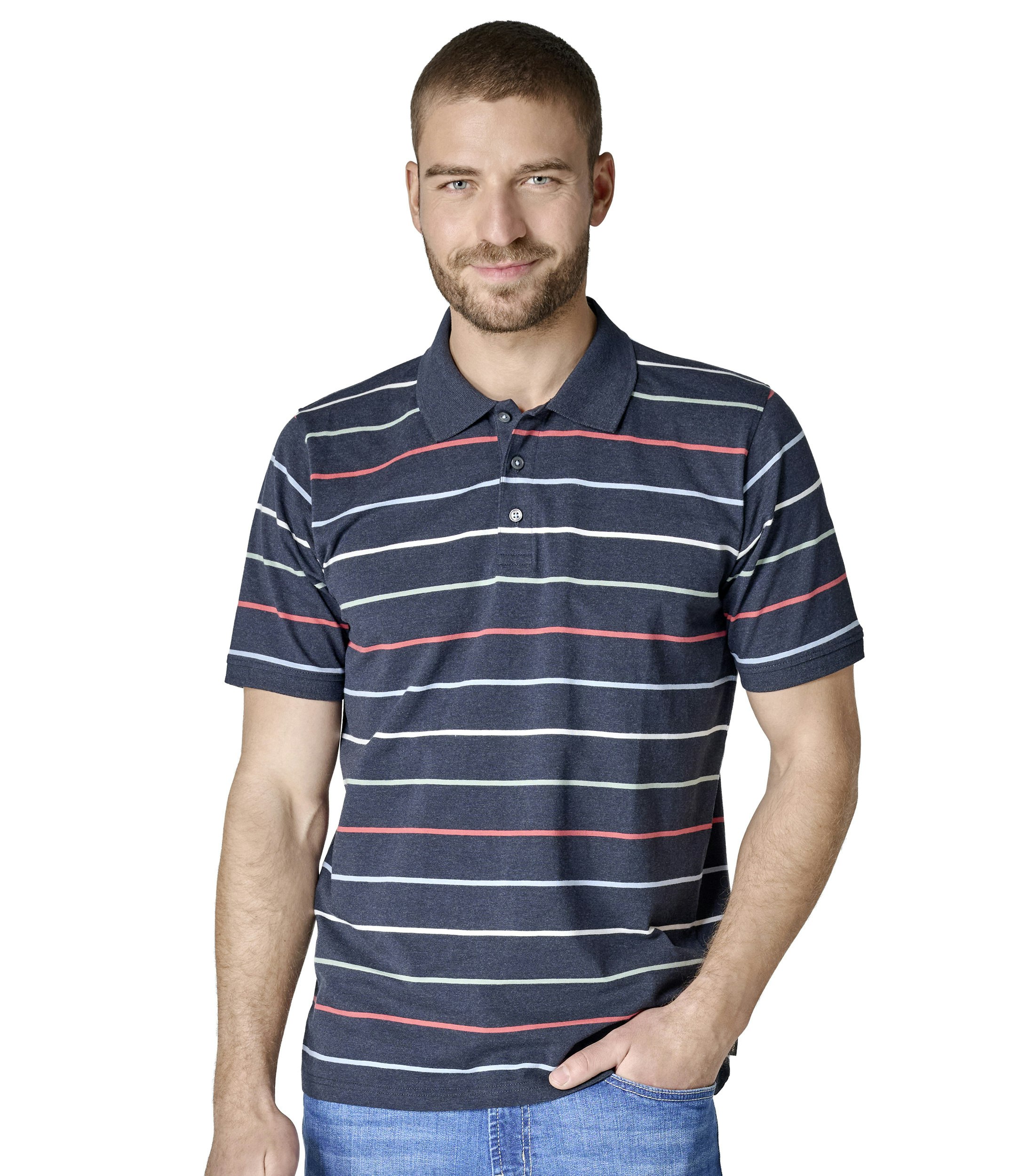 Polo-Shirt im gestreiften Muster in der Farbe Dunkelblau