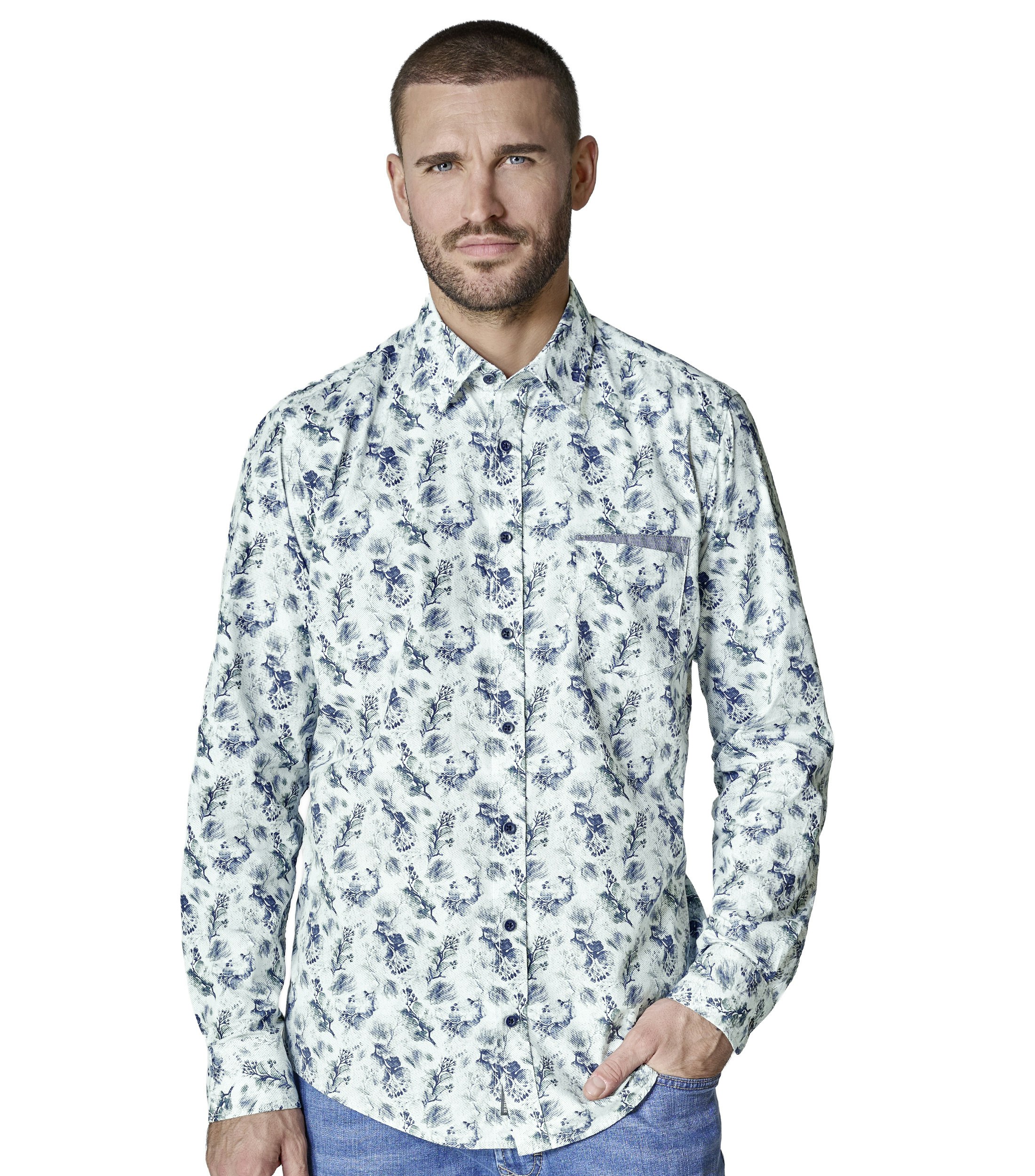 Freizeithemd im Print-Muster in der Farbe Blau
