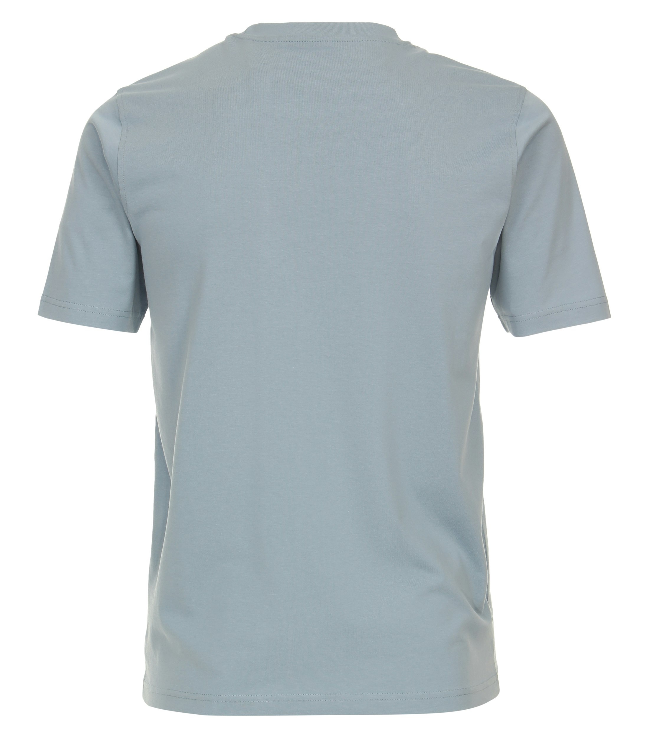 Das Model trägt ein TShirt im uni Muster in der Farbe helles Himmelblau