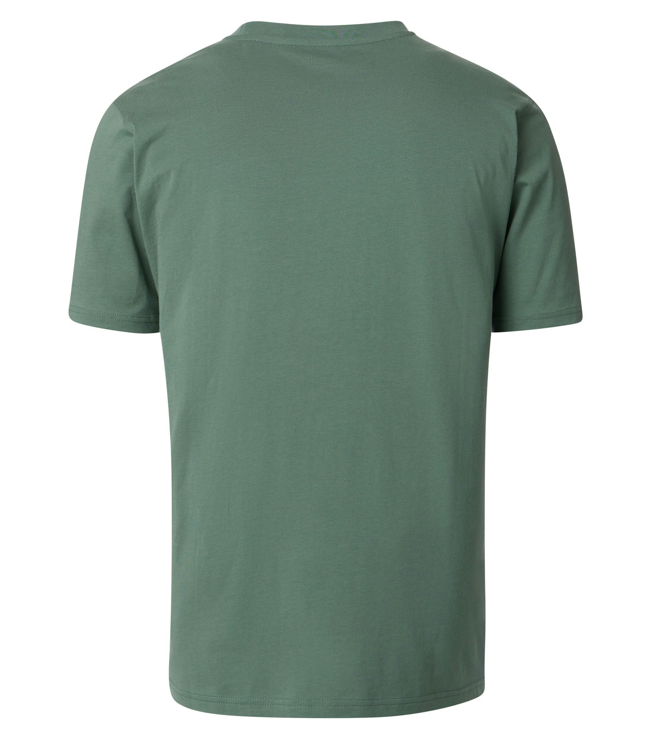 Das Model trägt ein TShirt im uni Muster in der Farbe Hellgrün