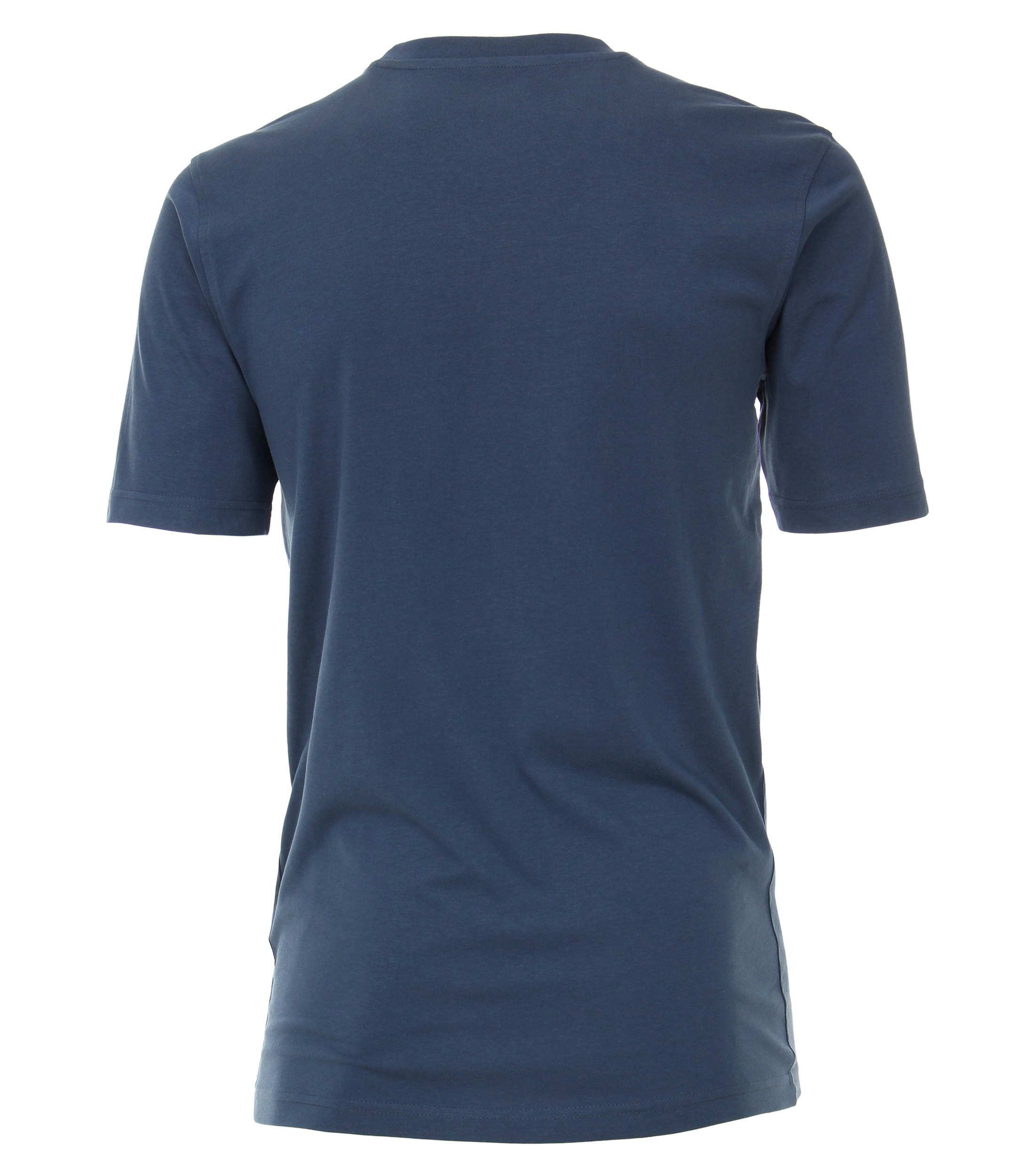 Das Model trägt ein TShirt im uni Muster in der Farbe graues Mittelblau