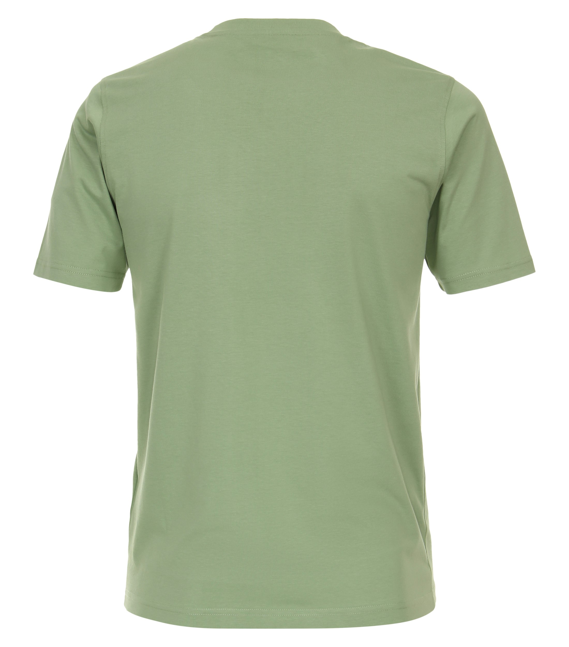 Das Model trägt ein TShirt im uni Muster in der Farbe Grün