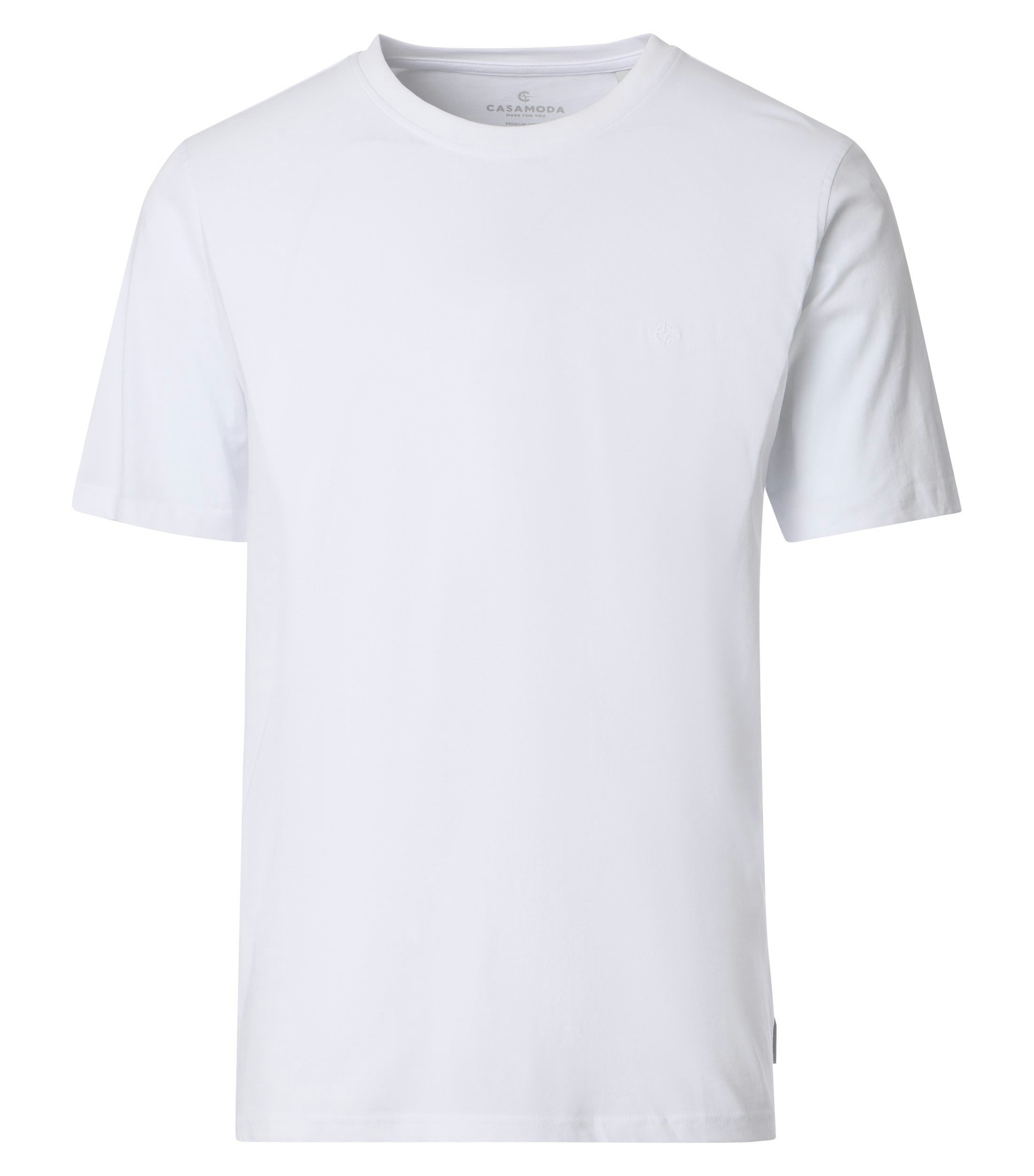 Das Model trägt ein TShirt im uni Muster in der Farbe Weiß