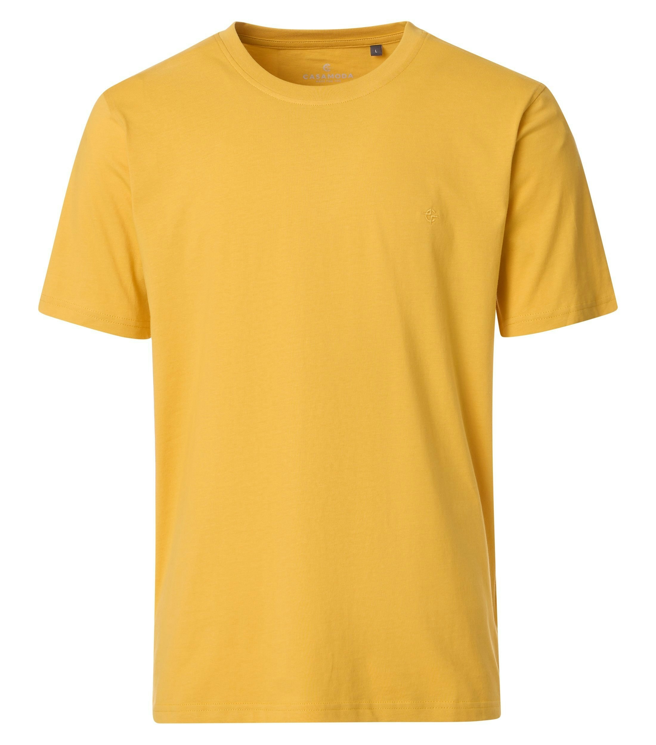 Das Model trägt ein TShirt im uni Muster in der Farbe Hellgelb