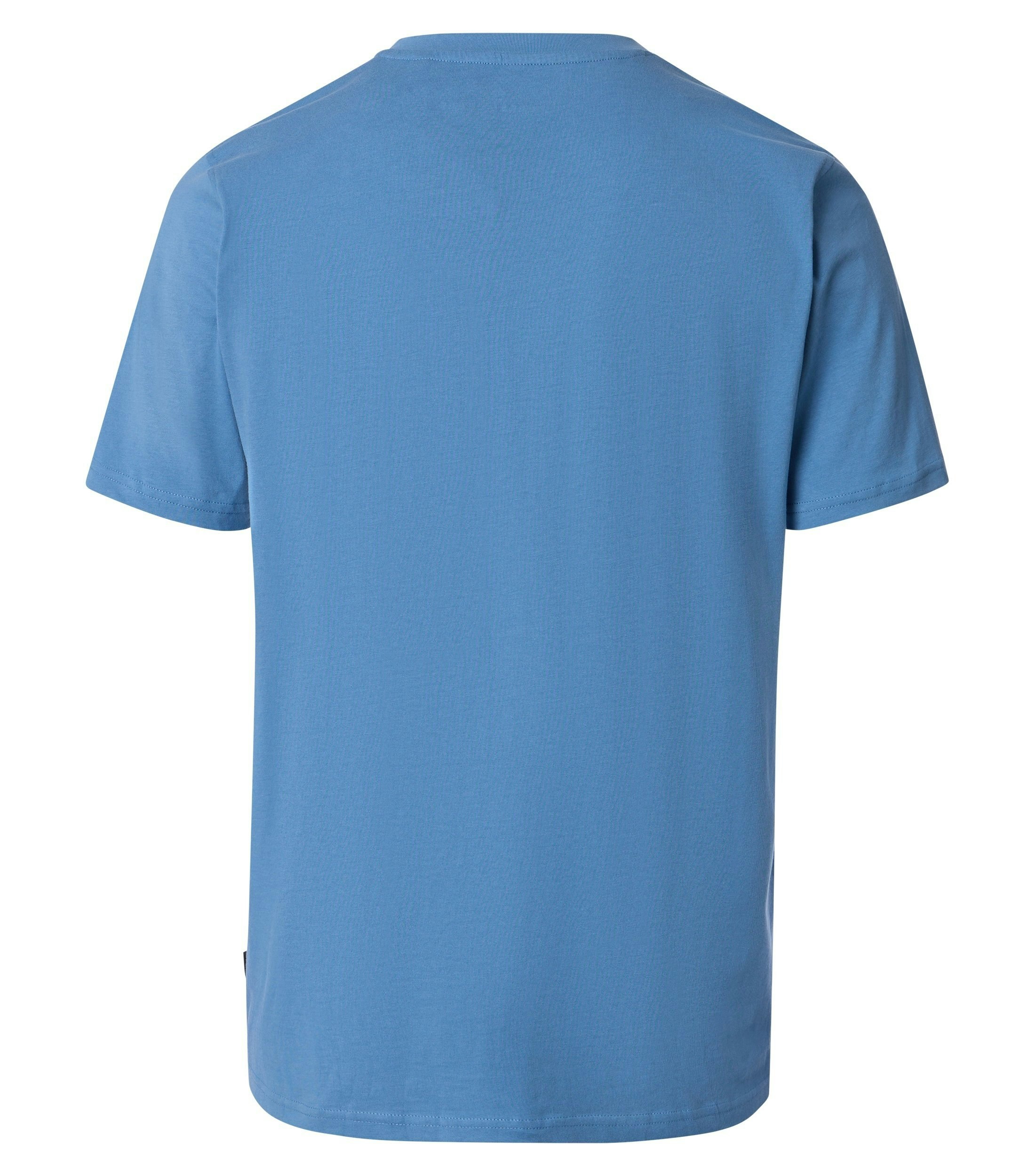 Das Model trägt ein TShirt im uni Muster in der Farbe  helles Himmelblau