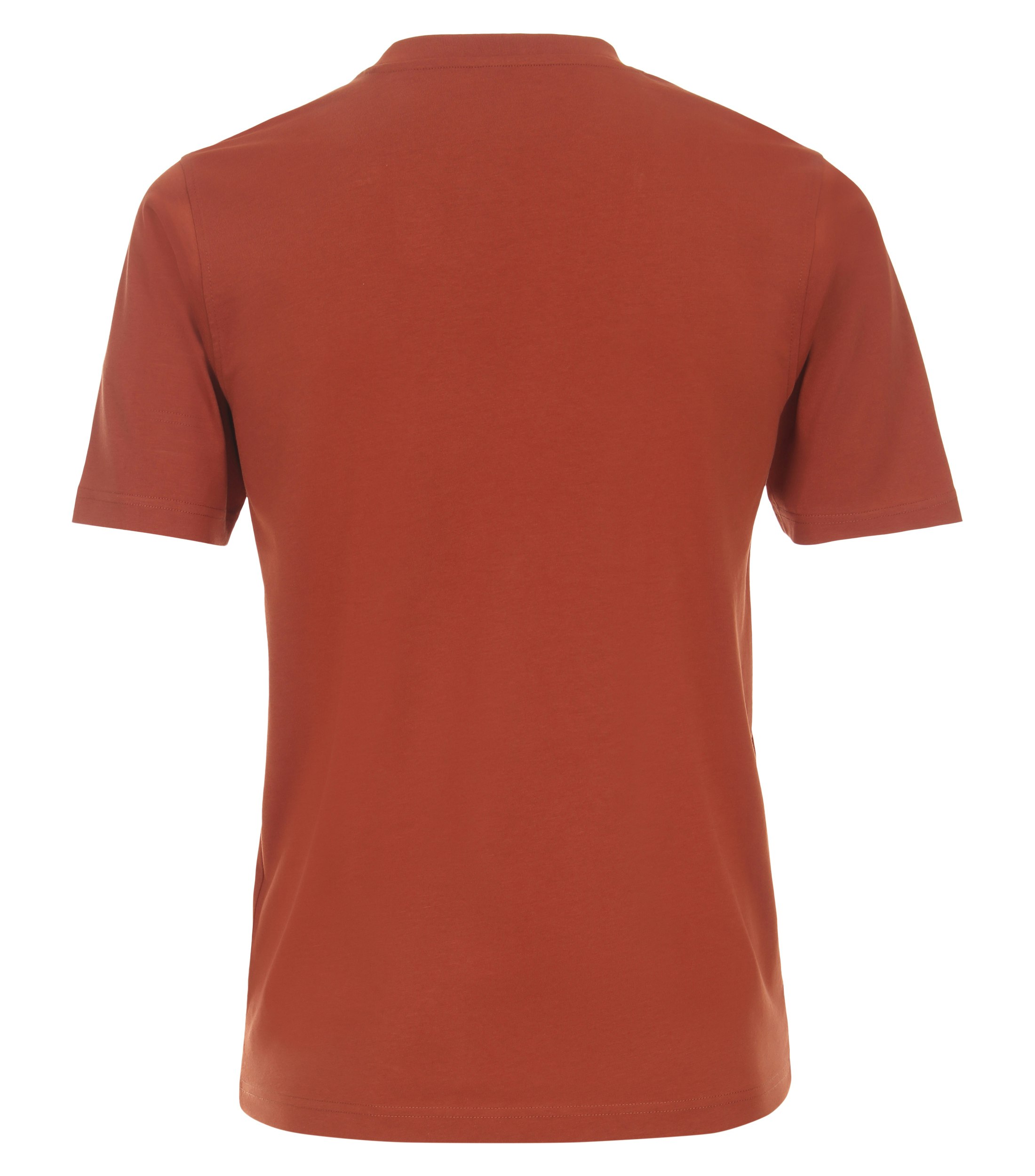 Das Model trägt ein TShirt im uni Muster in der Farbe Orange