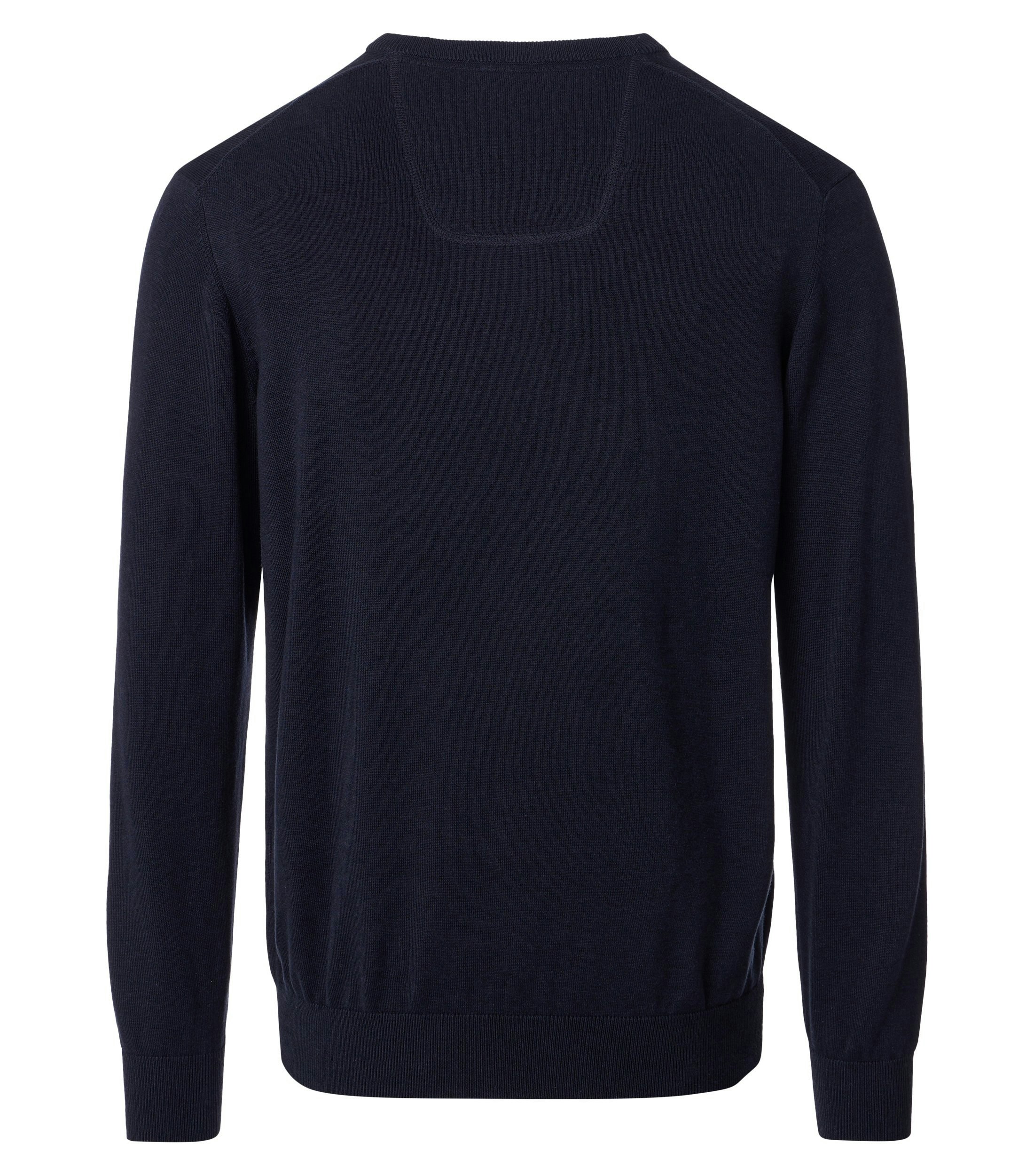 Das Model trägt ein Pullover im uni Muster in der Farbe graues Dunkelblau