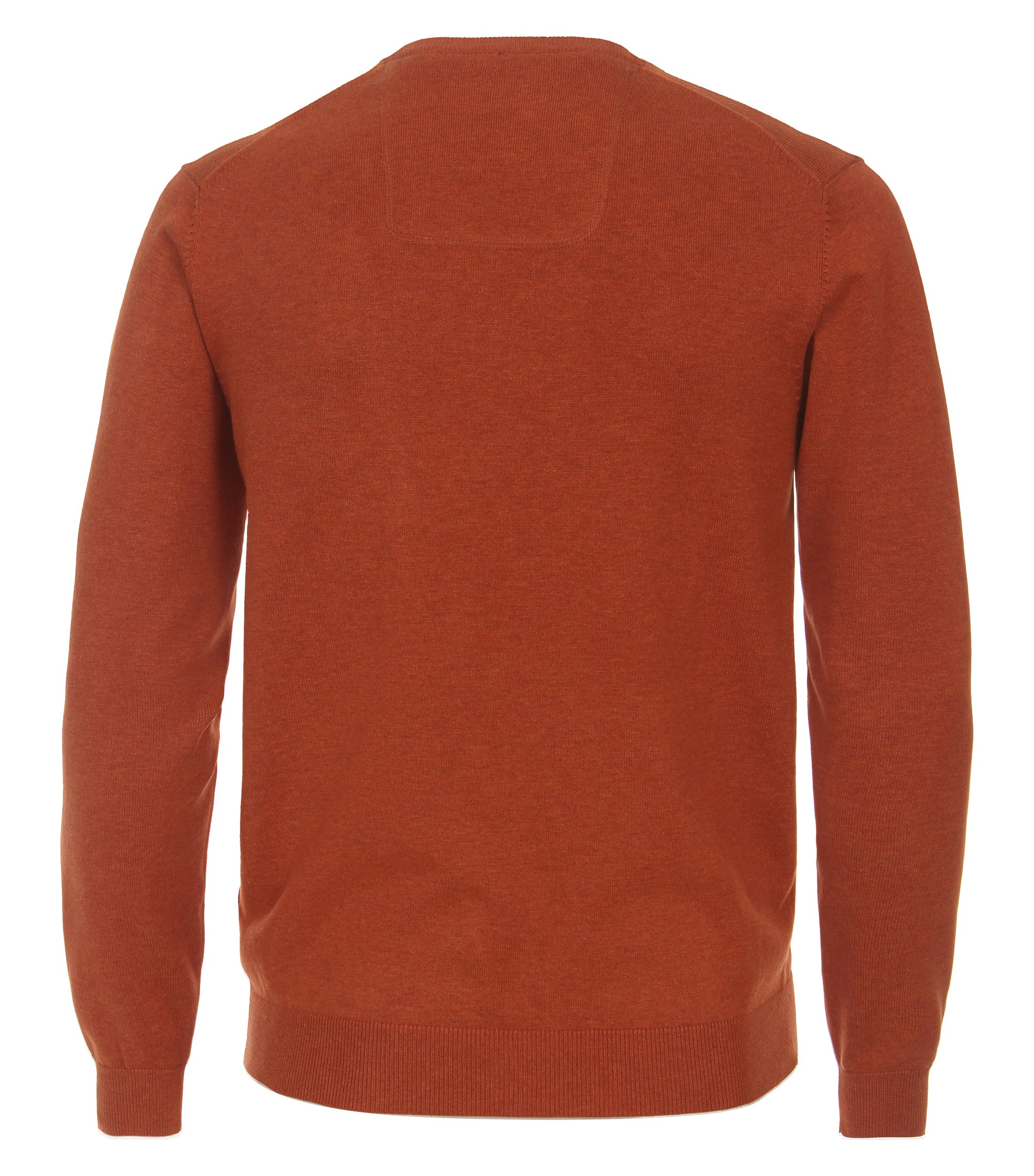 Das Model trägt ein Pullover im uni Muster in der Farbe Rotorange