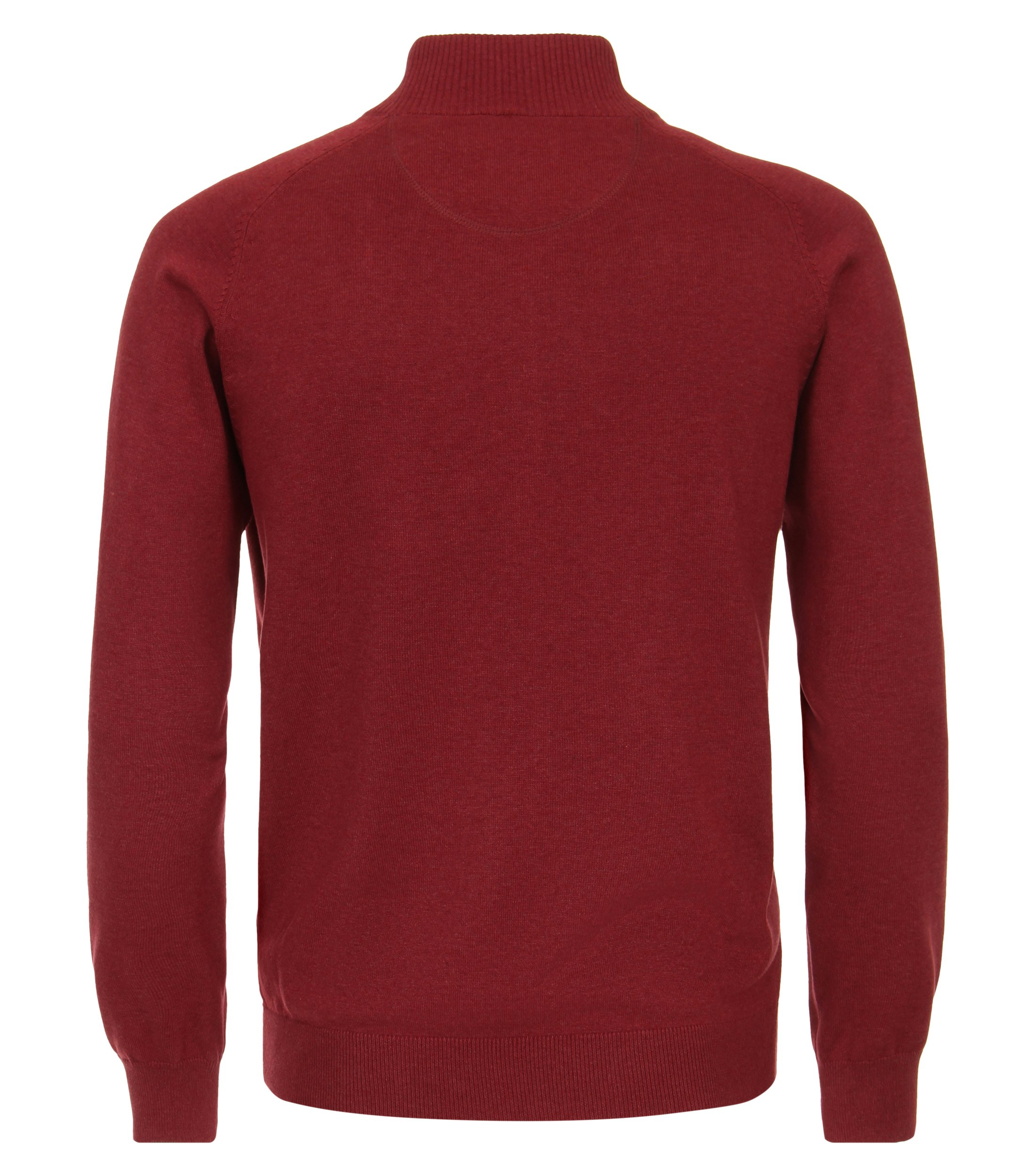 Das Model trägt eine Strickjacke im uni Muster in der Farbe Hellrot