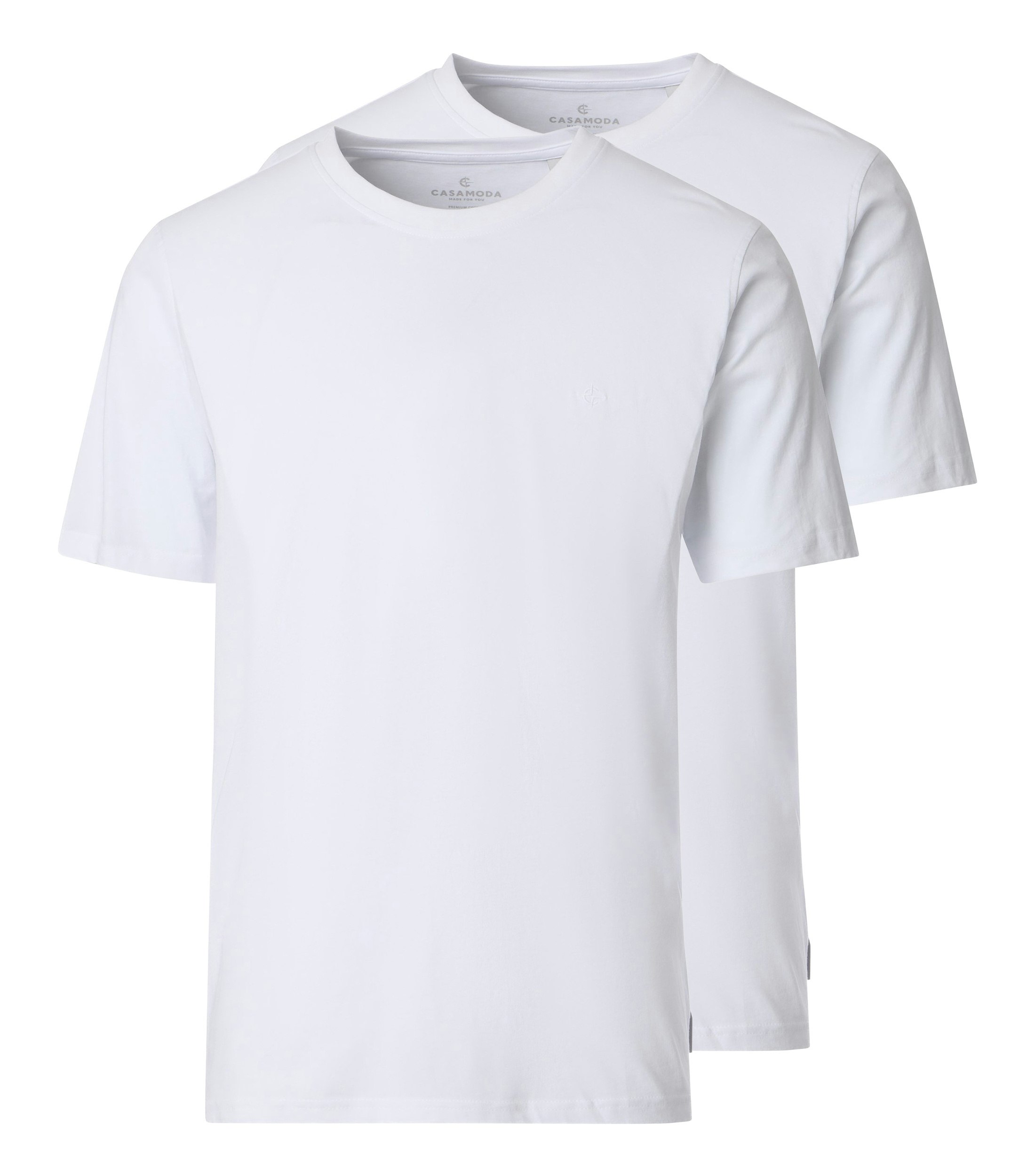 Das Model trägt ein TShirt im uni Muster in der Farbe Weiß